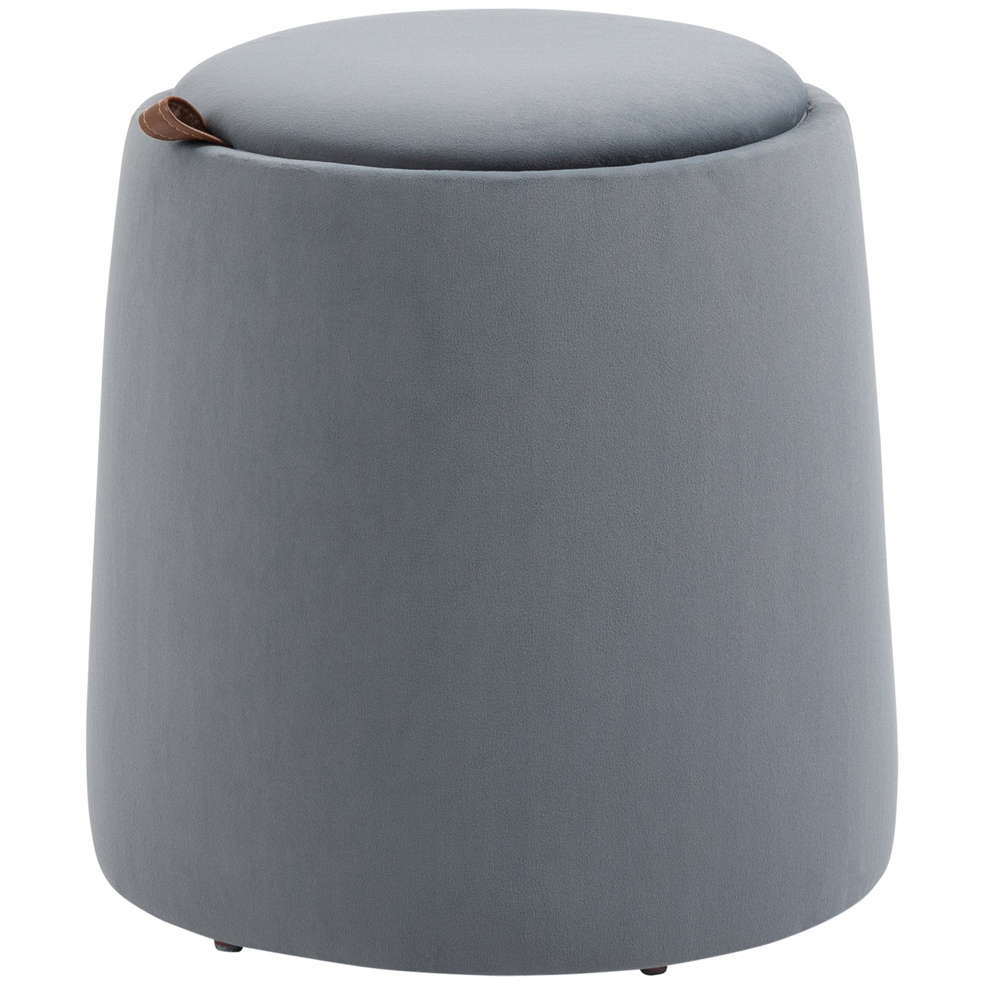 Seat Stool with Storage 2-in-1 Footstool with Lid, Round Ottoman Upholstered Stool with Velvet-Like Texture Side Table for Living Room Bedroom Ø44 x 47.5 cm Grey
