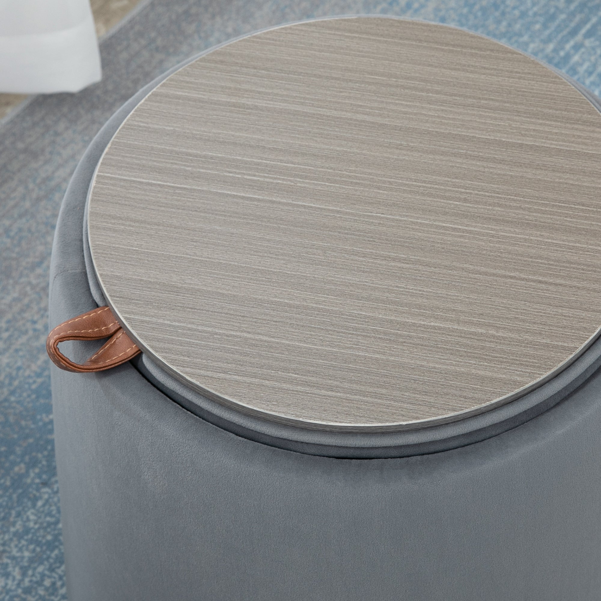 Seat Stool with Storage 2-in-1 Footstool with Lid, Round Ottoman Upholstered Stool with Velvet-Like Texture Side Table for Living Room Bedroom Ø44 x 47.5 cm Grey