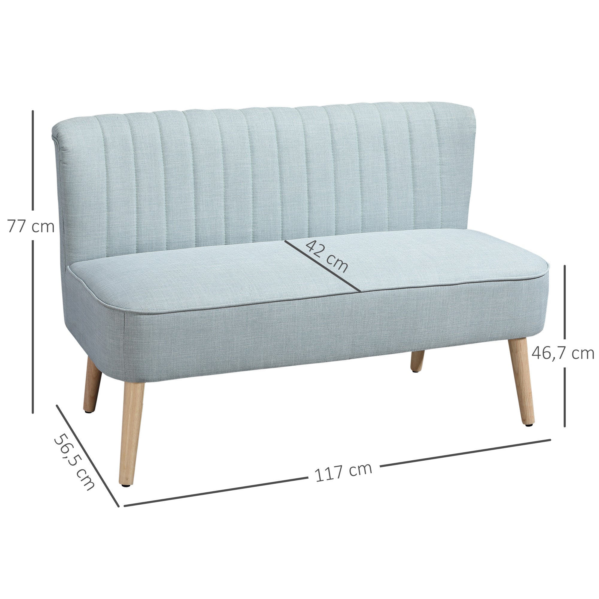 2-Seater Sofa Loveseat, Small Linen-Look Upholstered Couch for Living Room, Bedroom, Compact Spaces, Light Green (46.1" x 22.2" x 30.3")