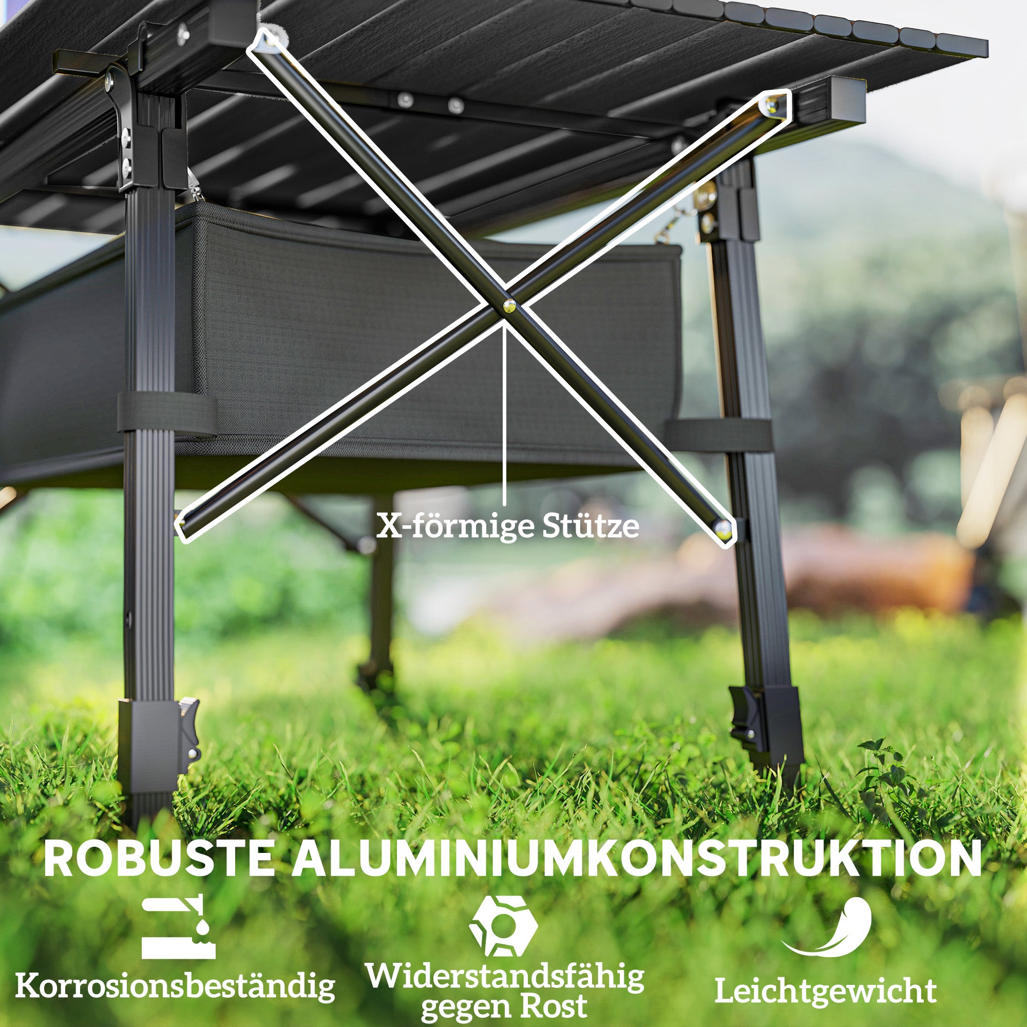 Adjustable Height Camping Table Folding Table with Storage Basket Portable Aluminum Garden Table Lightweight Multifunctional Table Foldable Table for Garden Balcony Camping Picnic 90 x 55cm Black