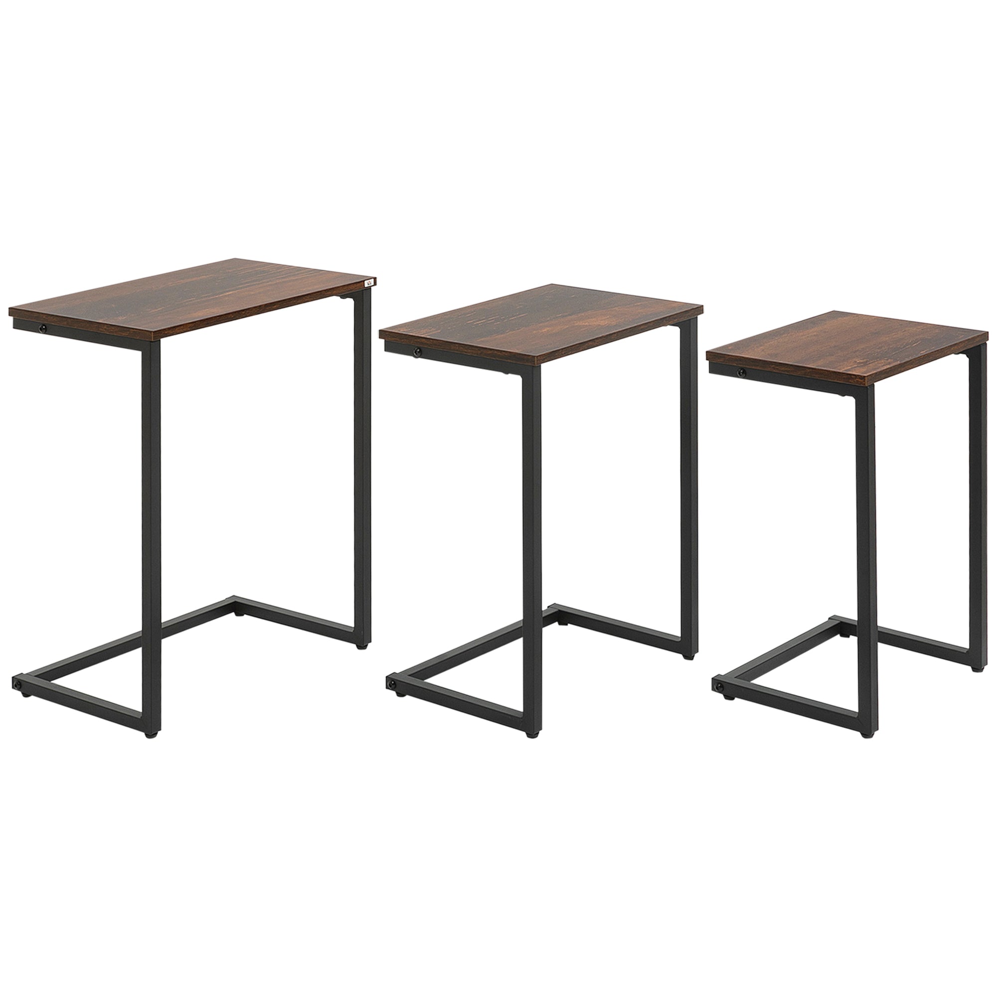 3-Piece Nesting Tables, Space-Saving Side Tables, C-Shaped Coffee Tables with Steel Frame in Industrial Design for Living Room Rustic Brown