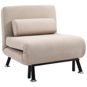Sleeper Chair, Folding Chair with Bed Function, Back Cushion, Foldable Recliner in Linen Look, Adjustable Backrest, Holds up to 150 kg, for Living Room, Beige