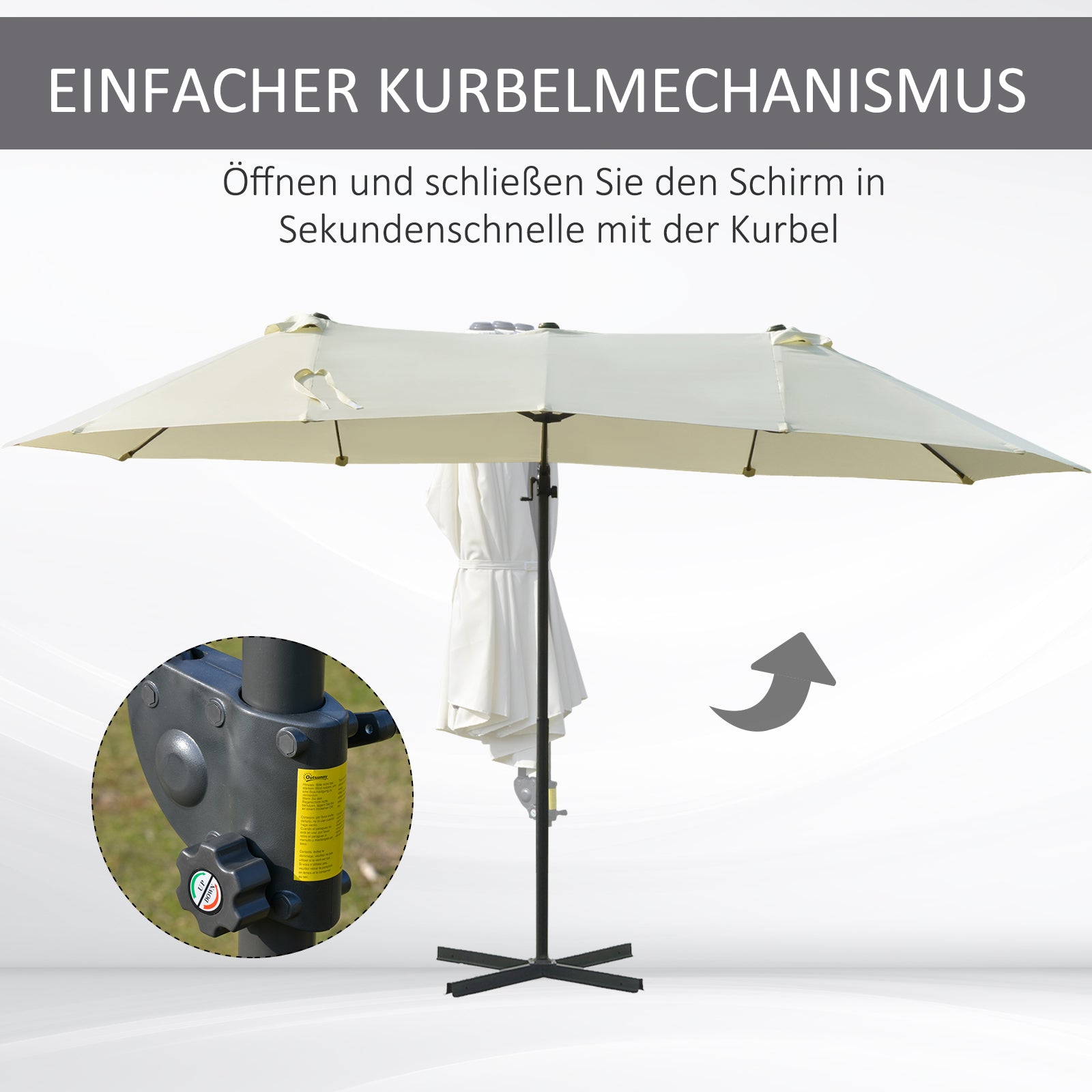 Sun Umbrella Double Umbrella Oval 445x270cm Cantilever Umbrella with Crank Umbrella Stand Garden Umbrella Crank Umbrella, Market Umbrella for Garden Cream White