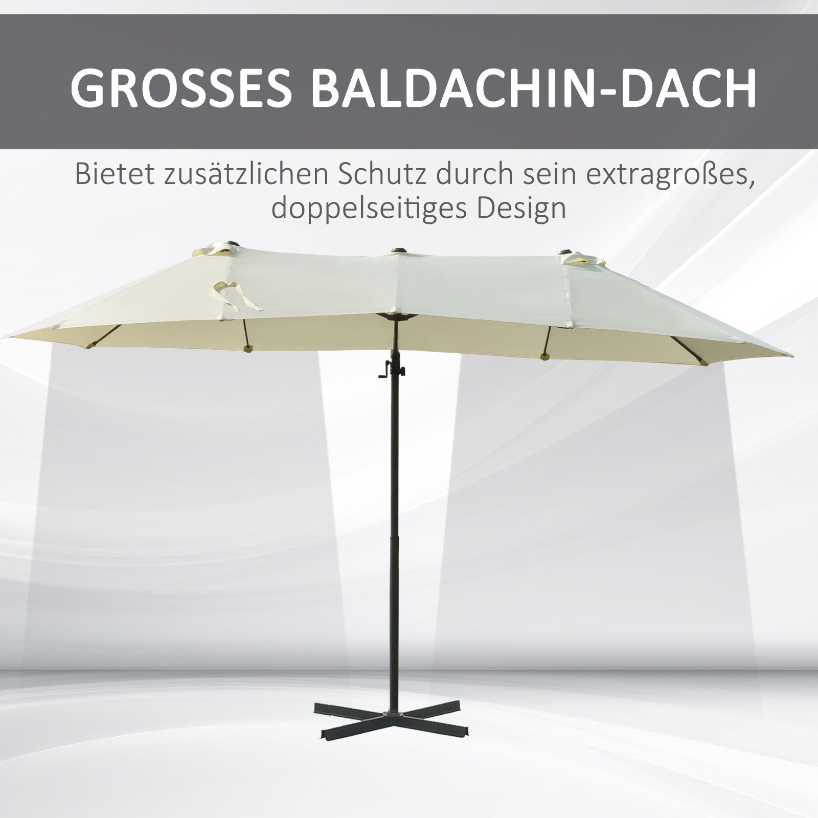 Sun Umbrella Double Umbrella Oval 445x270cm Cantilever Umbrella with Crank Umbrella Stand Garden Umbrella Crank Umbrella, Market Umbrella for Garden Cream White