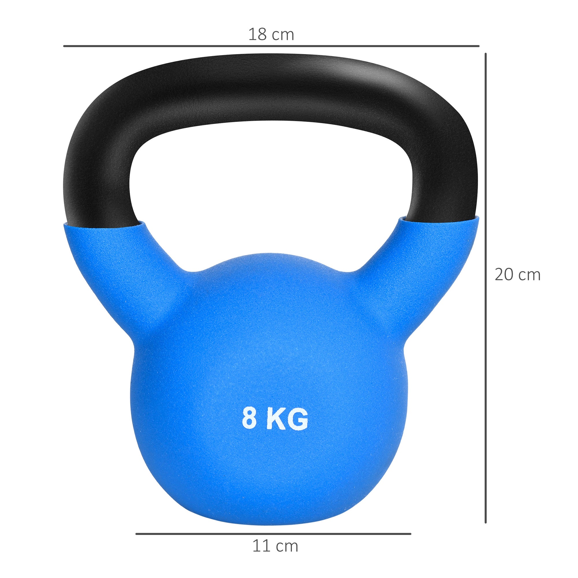 8 kg Cast Iron Kettlebell with Neoprene Coating and Wide Handle Dumbbells for Strength Training in Gym Home 18x11x20 cm Blue