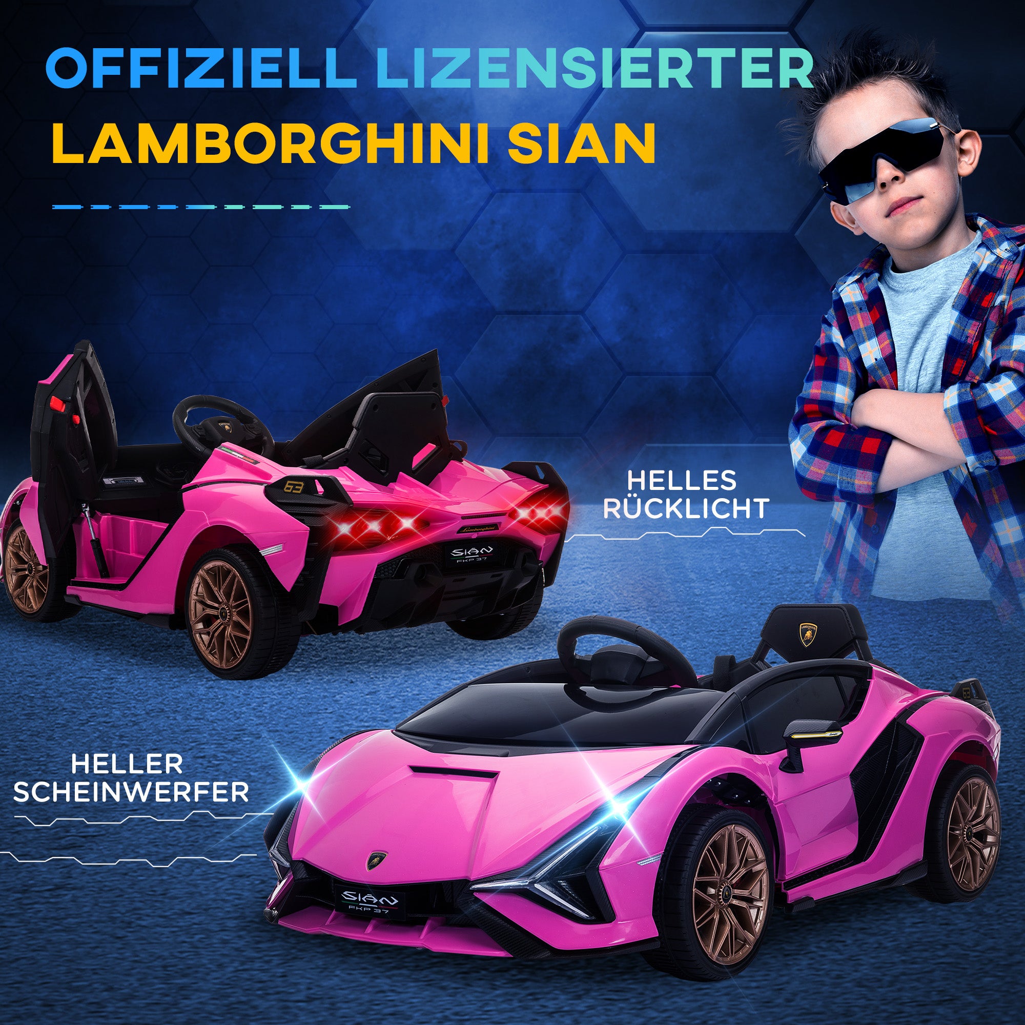 Kids Electric Car 12V 2 Driving Modes Lamborghini SIAN SUV Toy Electric Vehicle Remote Control Music (MP3/USB) Light 3-5 Years Metal Pink 108 x 62 x 40 cm