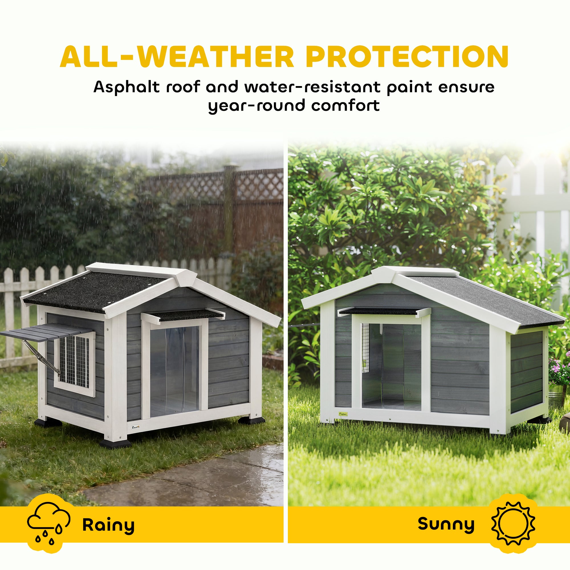 Weatherproof Wooden Dog House with Removable Floor, Asphalt Roof & Opening Window, 38.6" x 29.9" x 27.4" – Gray