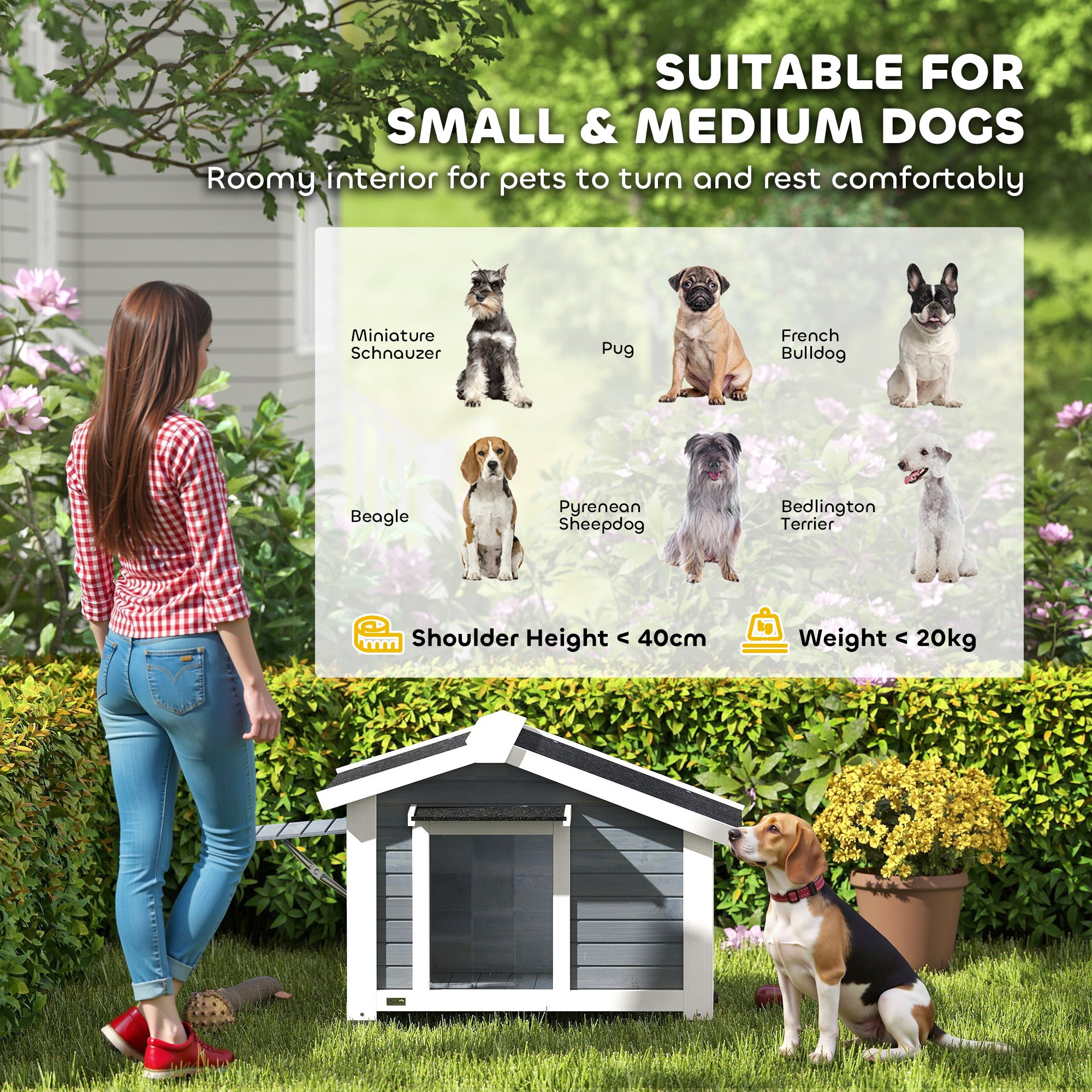 Weatherproof Wooden Dog House with Removable Floor, Asphalt Roof & Opening Window, 38.6" x 29.9" x 27.4" – Gray