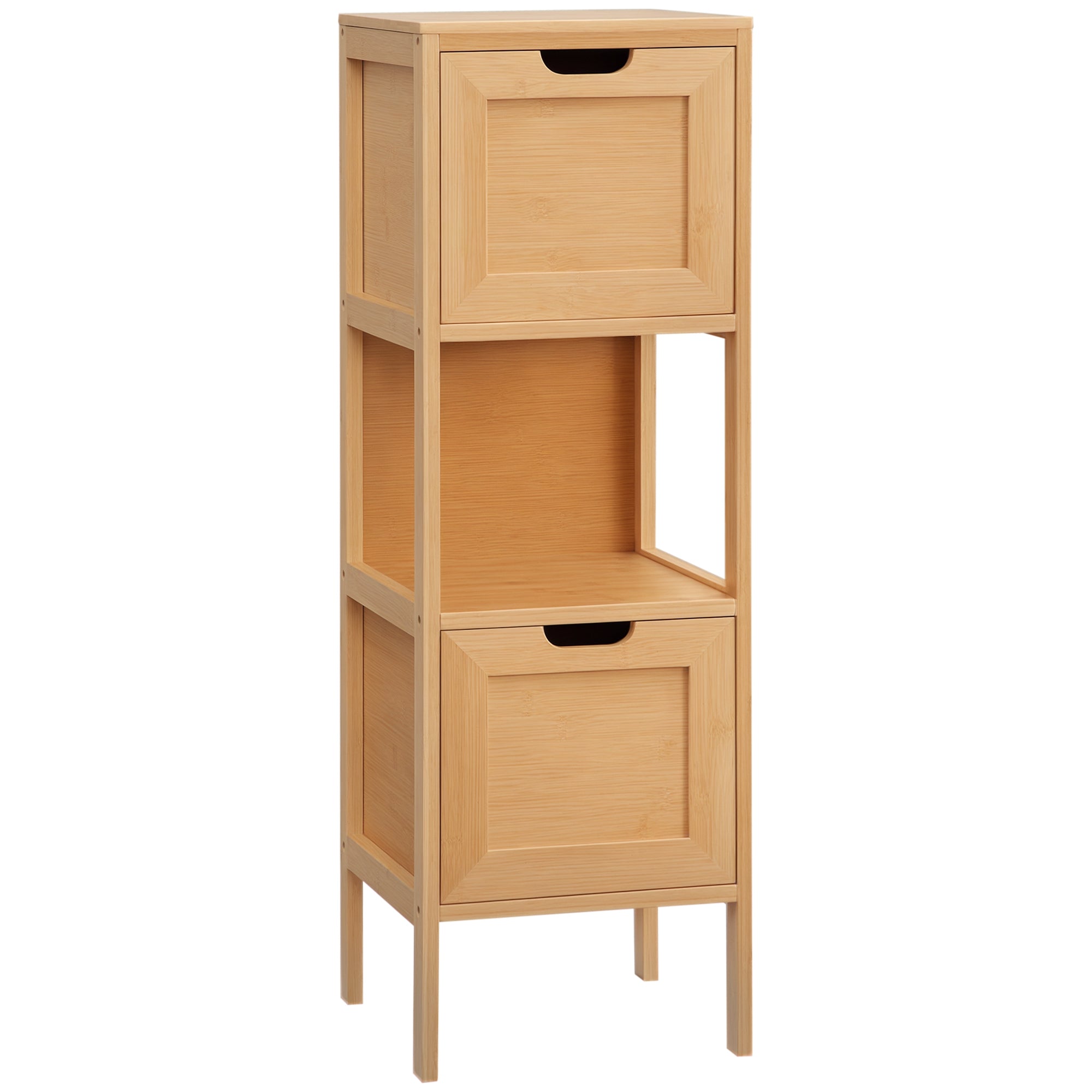 Free-standing bathroom cabinet storage cabinet with bamboo feet 2 removable drawers and 1 shelf - natural design - 30 x 30 x 90 cm natural