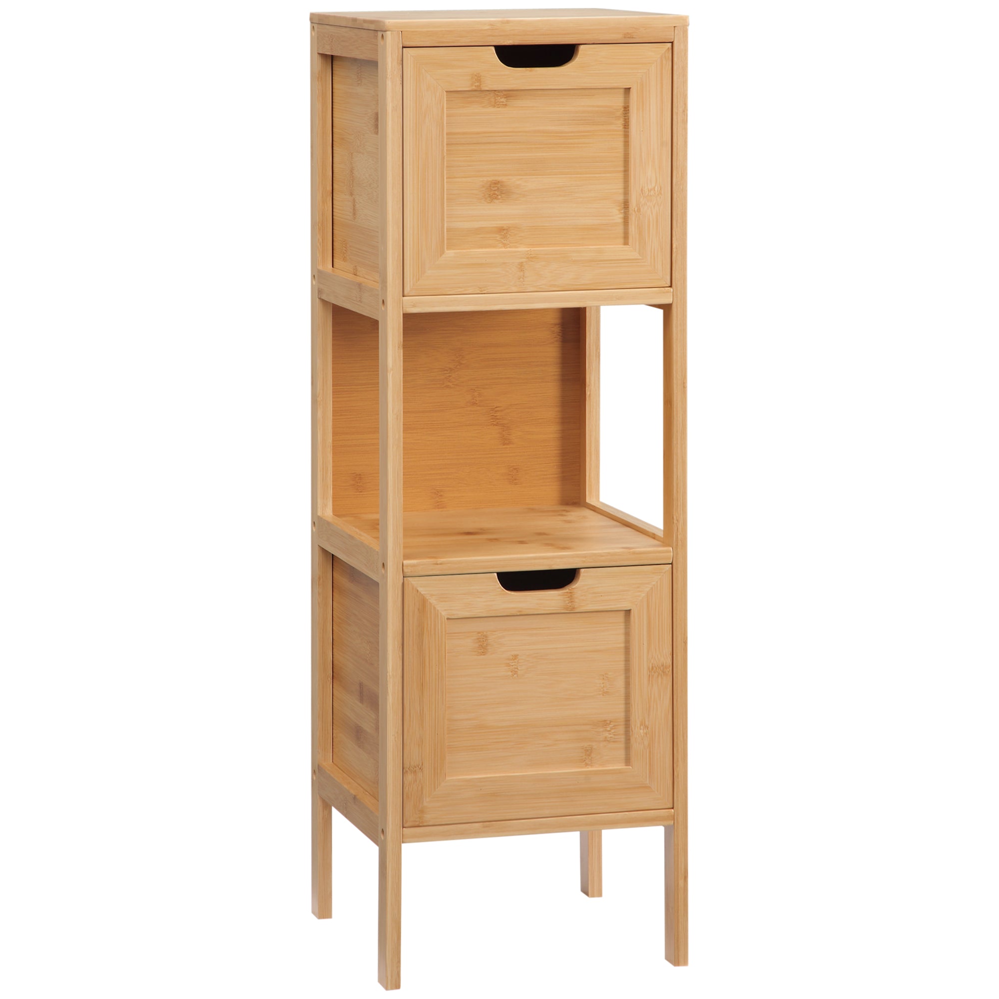 Free-standing bathroom cabinet storage cabinet with bamboo feet 2 removable drawers and 1 shelf - natural design - 30 x 30 x 90 cm natural