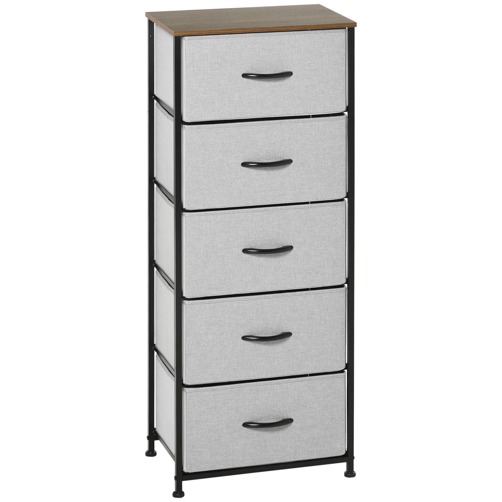 Dresser Sideboard with 5 Foldable Fabric Drawers, Drawer Cabinet with Worktop, Handle, Multi-Purpose Cabinet with Tip-Over Protection, for Living Room Bedroom, Gray