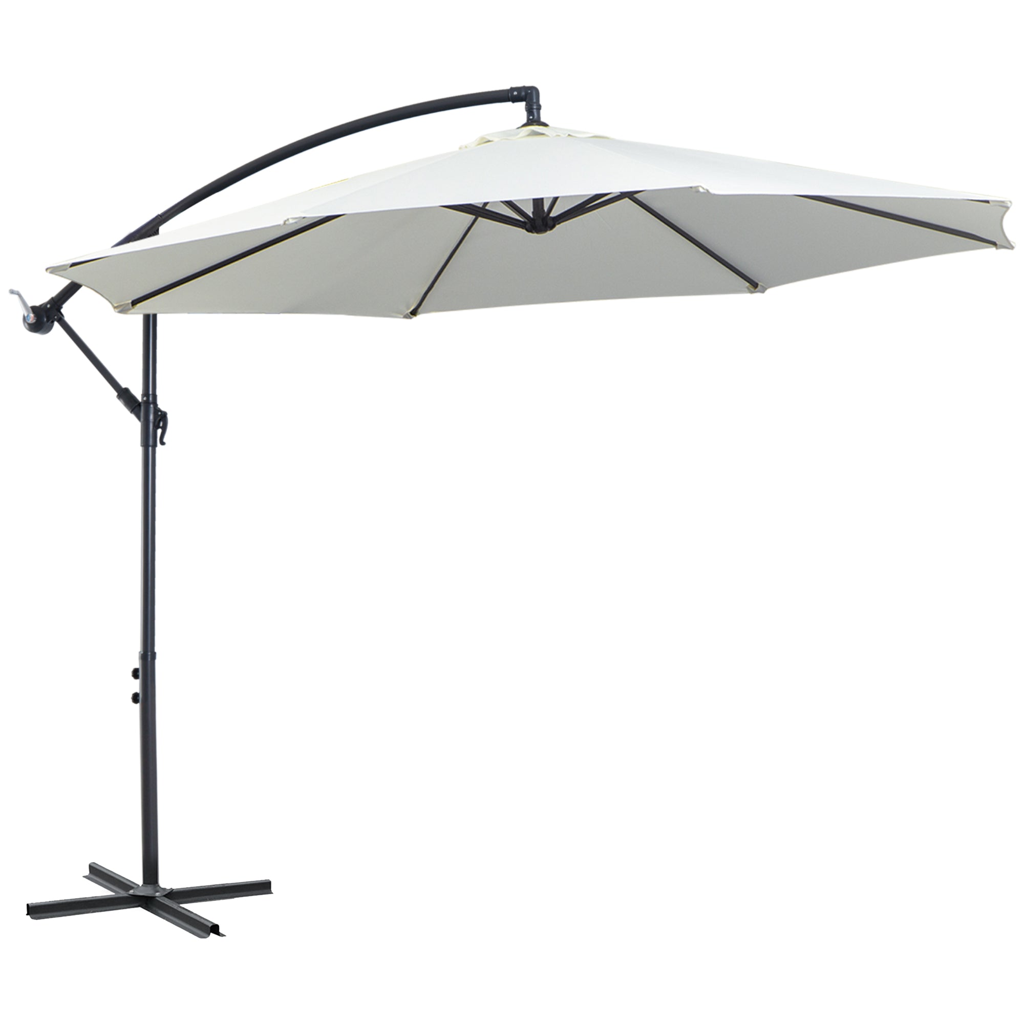 Cantilever Umbrella Ø300 cm tiltable Sunshade with UV Protection Crank Umbrella with Stand, Crank Mechanism, Market Umbrella Patio Umbrella Sun Protection for Balcony Garden Terrace Cream White