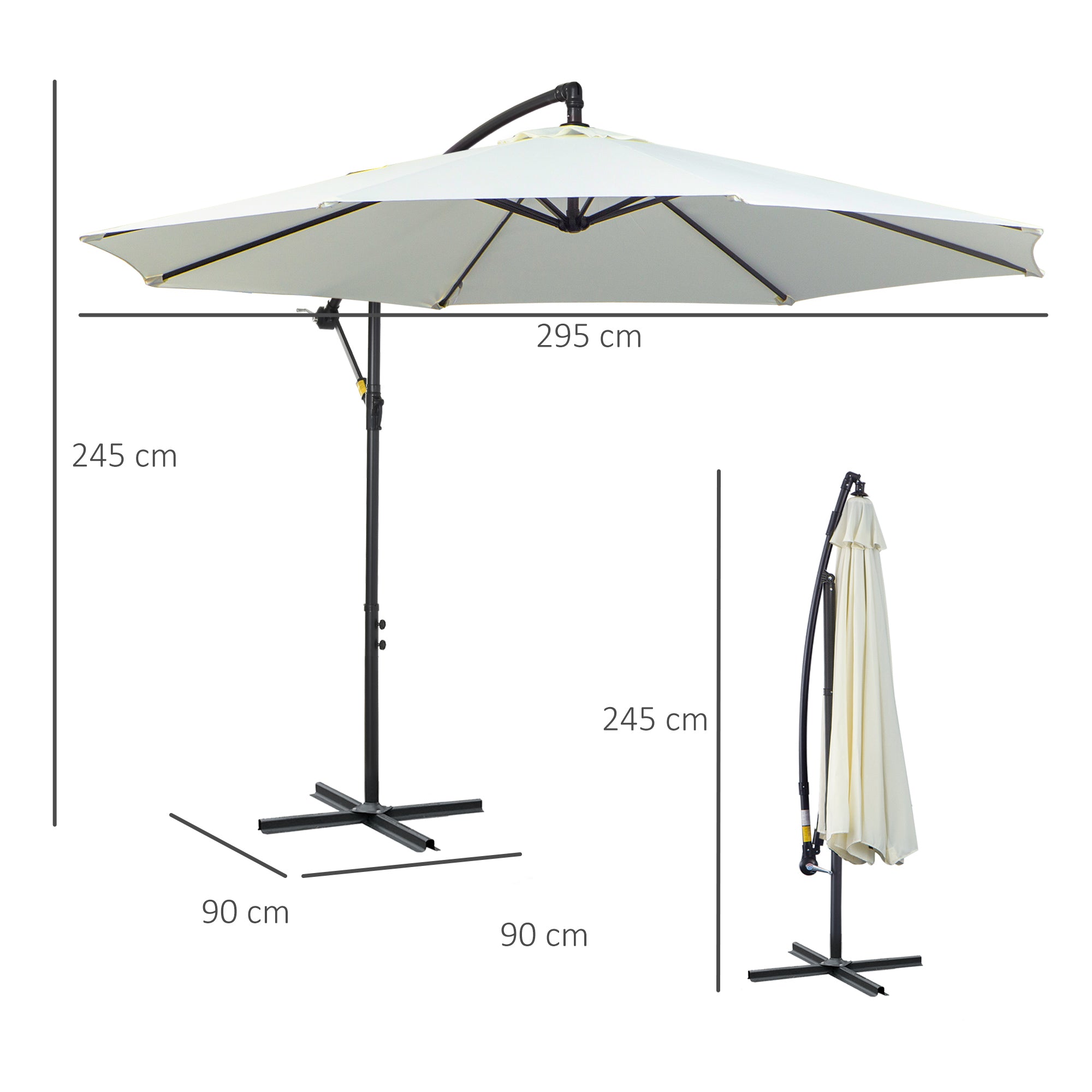 Cantilever Umbrella Ø300 cm tiltable Sunshade with UV Protection Crank Umbrella with Stand, Crank Mechanism, Market Umbrella Patio Umbrella Sun Protection for Balcony Garden Terrace Cream White