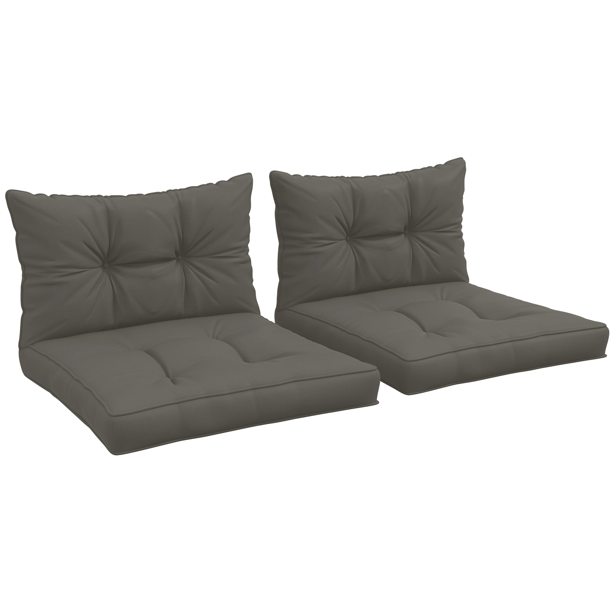 Set of 4 Garden Cushions with 2 Seat Cushions and 2 Back Cushions, Tufted Style, Polyester, Anthracite Gray