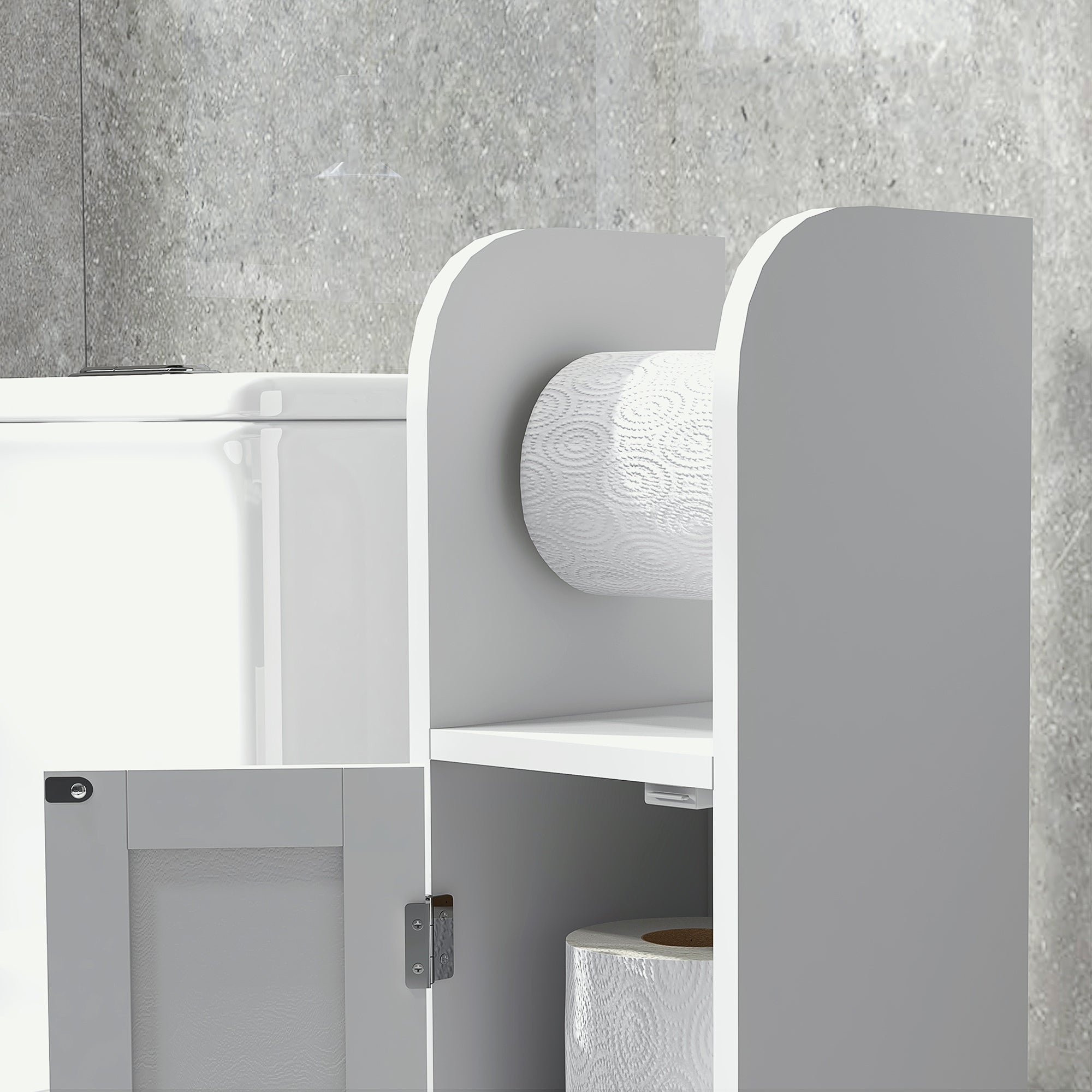 Bathroom Auxiliary Furniture Bathroom Column Bathroom Floor Cabinet with Adjustable Shelves and Toilet Paper Holder 20x20x80 cm White