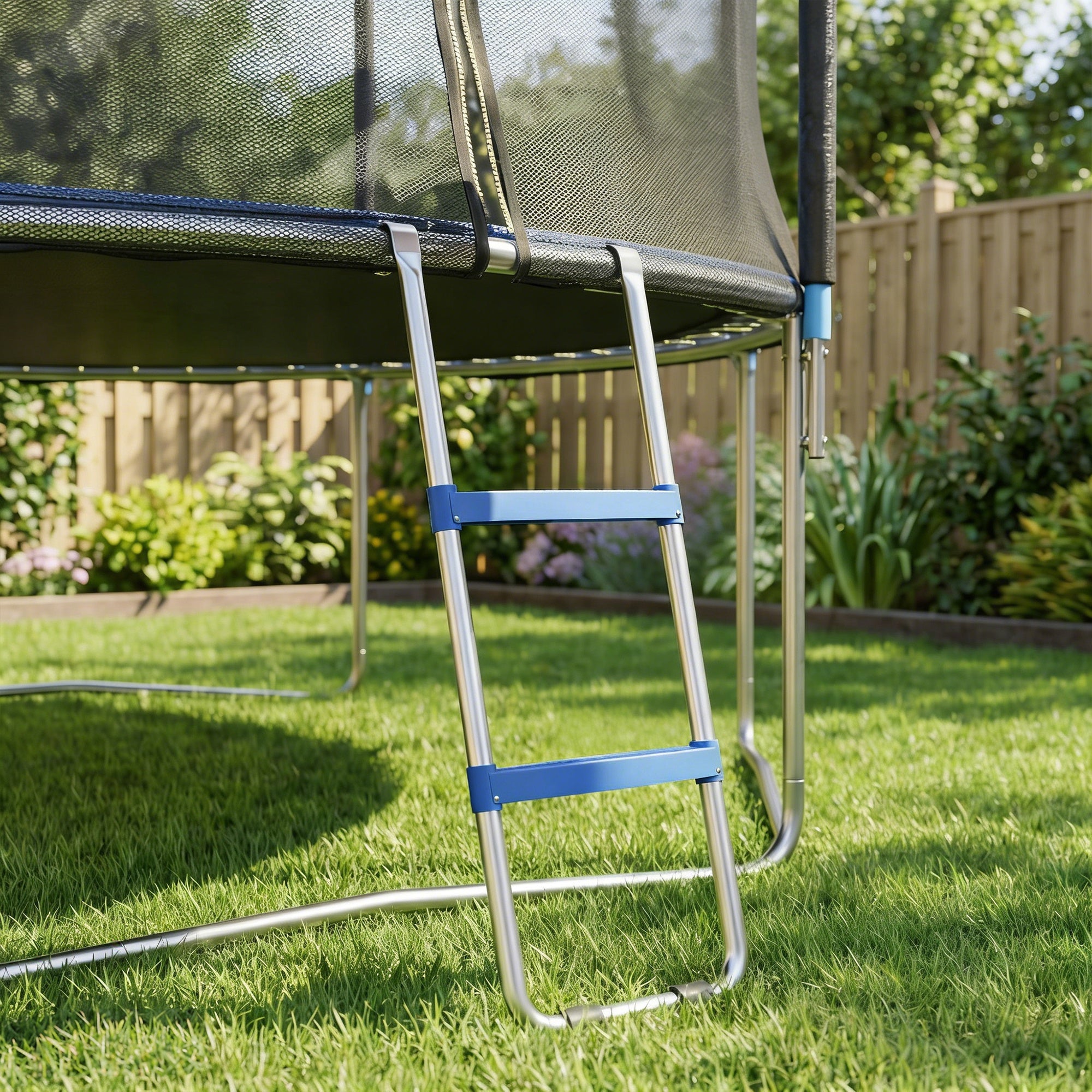 SPORTNOW 2-Step Trampoline Ladder — Wide Anti-Slip Steps, Universal Hook, Galvanized Steel U-Base, 330 lb Capacity, Blue
