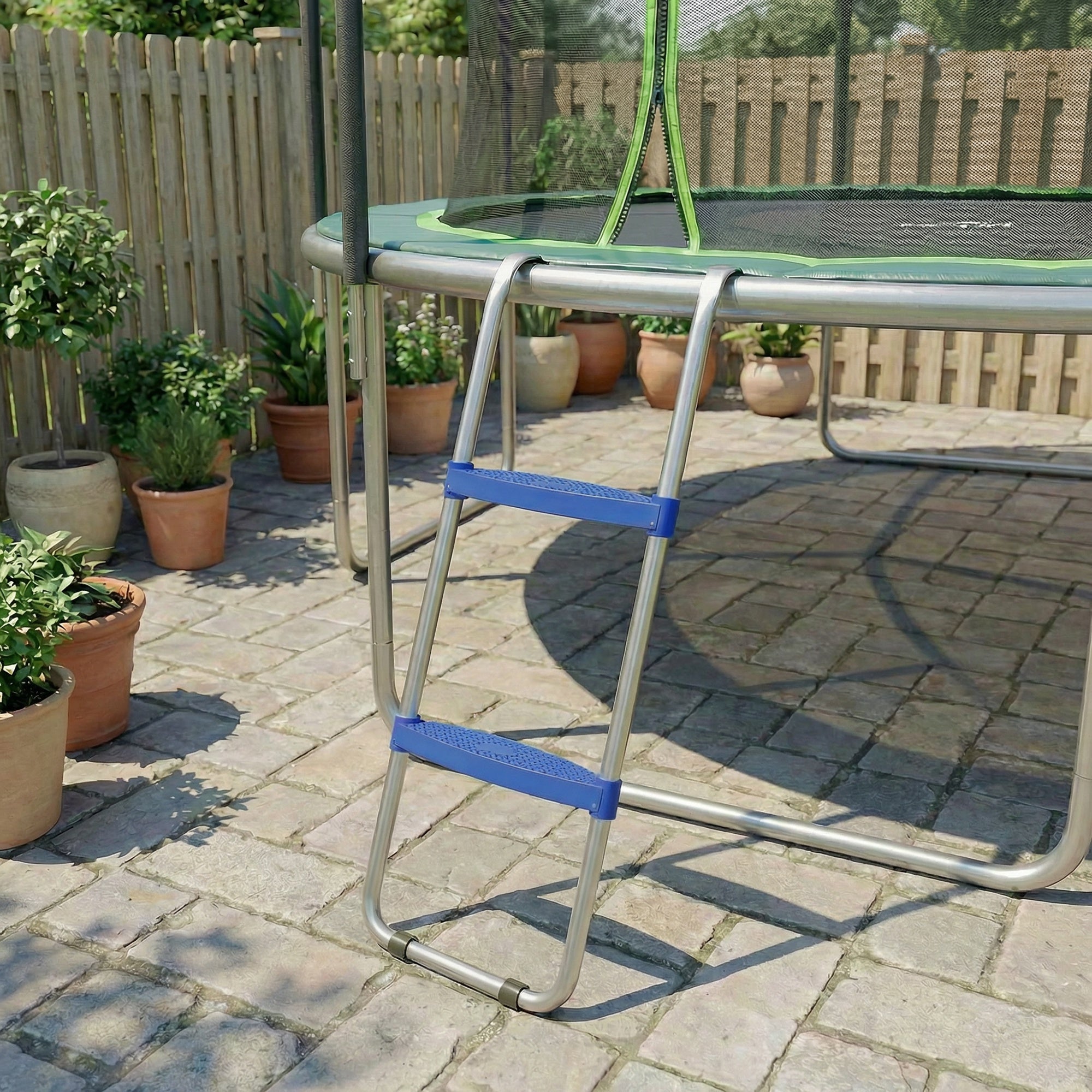 SPORTNOW 2-Step Trampoline Ladder — Wide Anti-Slip Steps, Universal Hook, Galvanized Steel U-Base, 330 lb Capacity, Blue