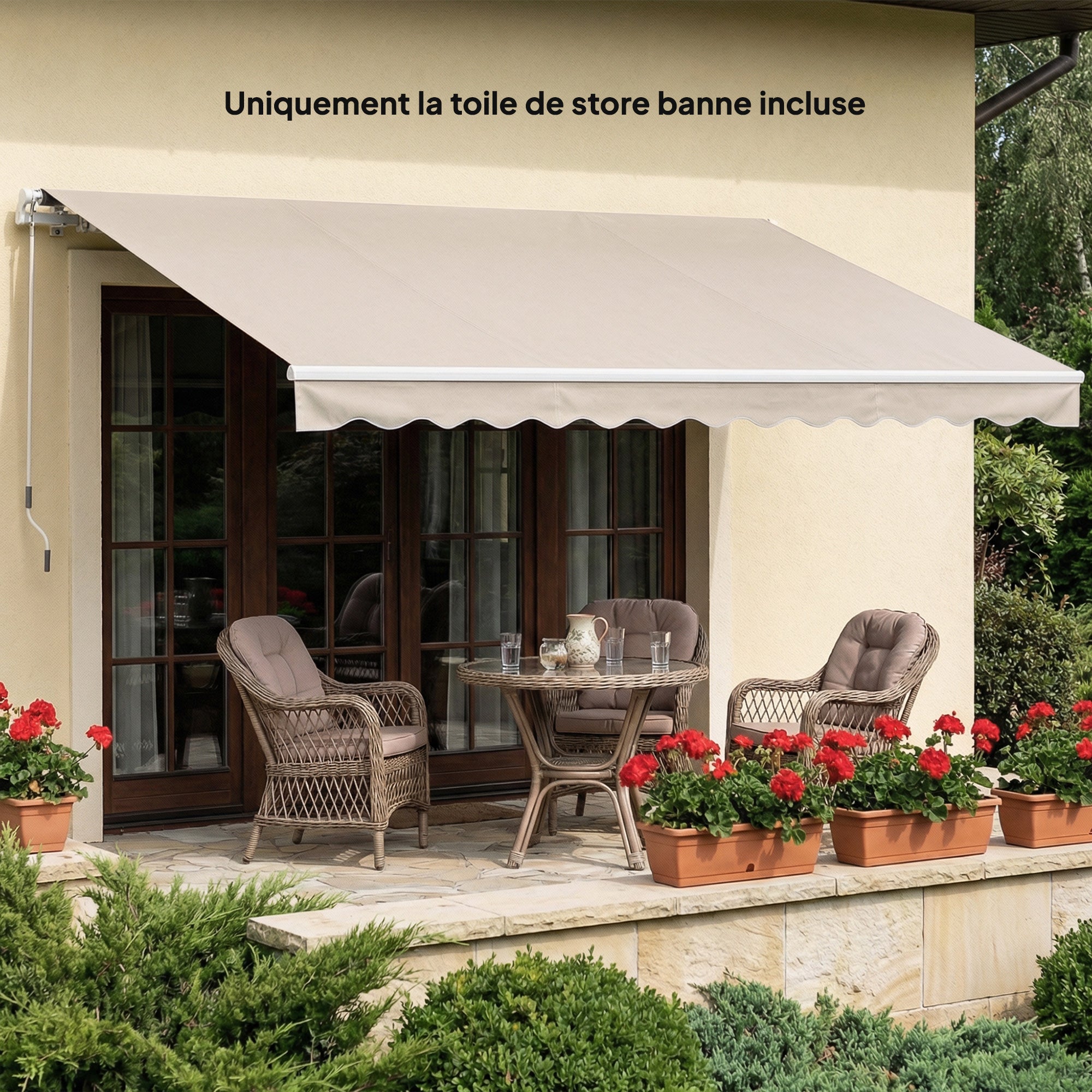 Replacement Awning Fabric with Valance, Water-Repellent High-Density 280 g/m² Polyester, UPF 50+, Fits 3.5 x 2.5 m (11.5 x 8.2 ft) – Cream