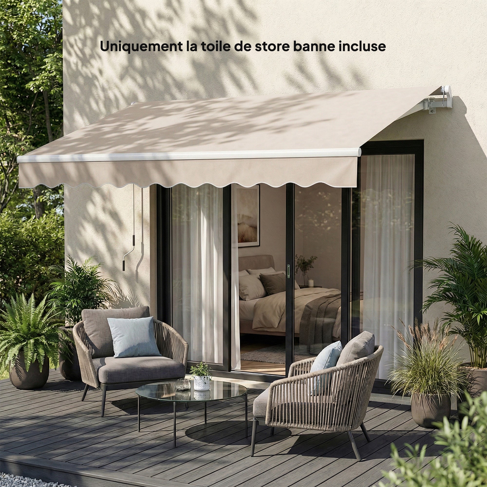 Replacement Awning Fabric with Valance, Water-Repellent High-Density 280 g/m² Polyester, UPF 50+, Fits 3.5 x 2.5 m (11.5 x 8.2 ft) – Cream