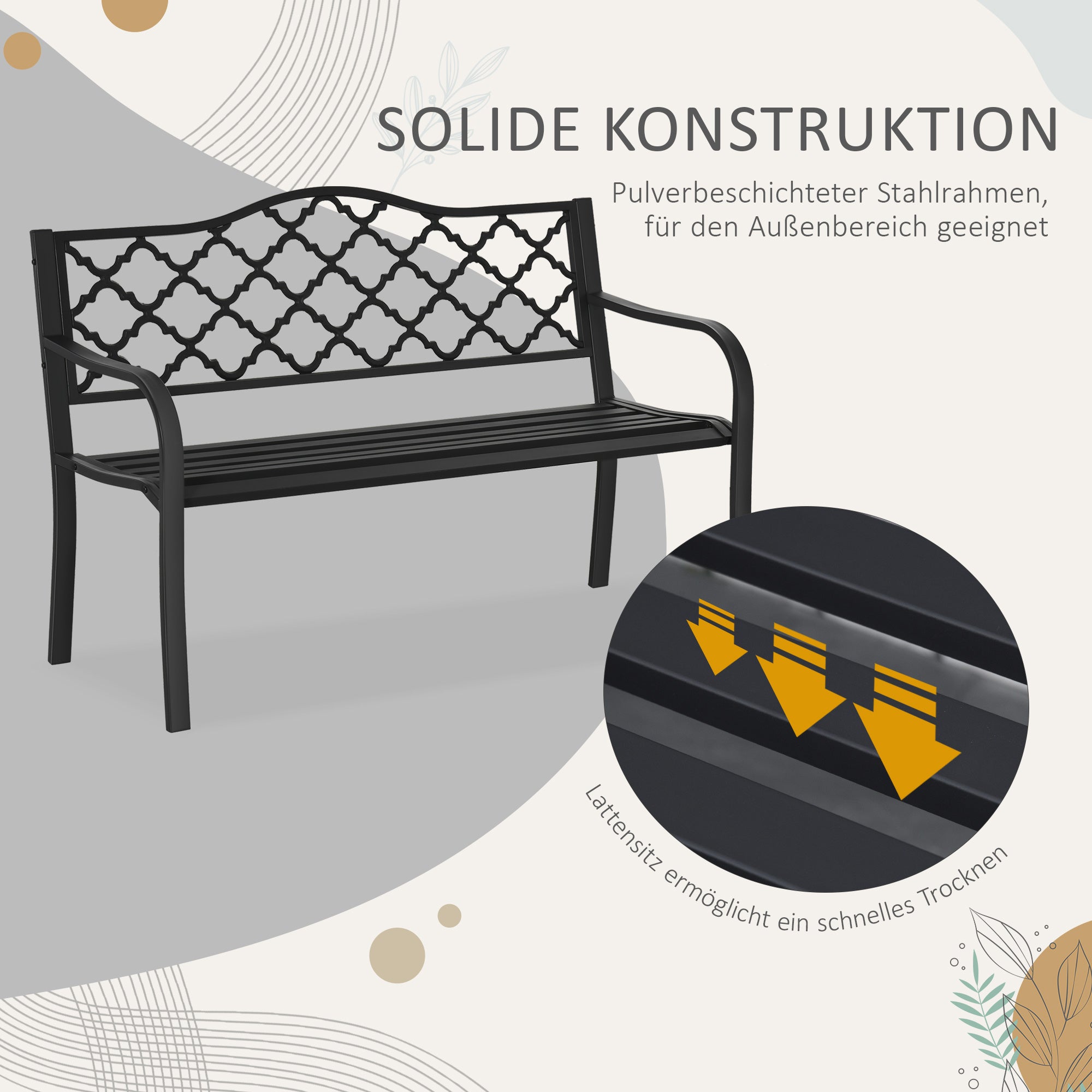 2-Seater Garden Bench Park Bench made of Metal Bench up to 240 kg Bench Terrace Bench with Backrest & Armrests Garden Furniture Cast Iron Black 128 x 58.5 x 89 cm