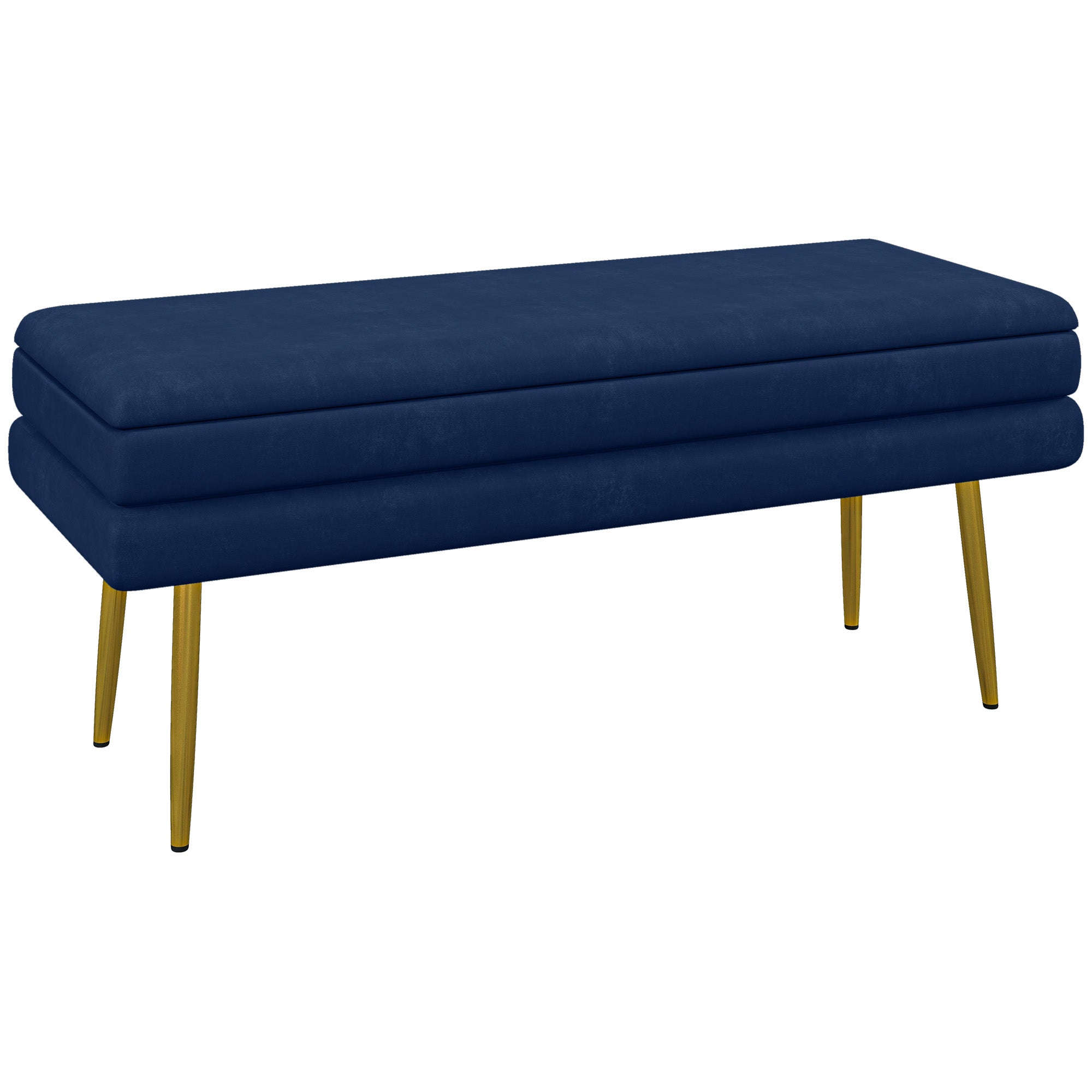 Storage Bench, Padded Bench with Storage Space, Velvet Look, Bed Bench with Steel Legs, Shoe Bench, Storage Bench for Living Room, Bedroom, Blue, 100 x 37.5 x 42 cm