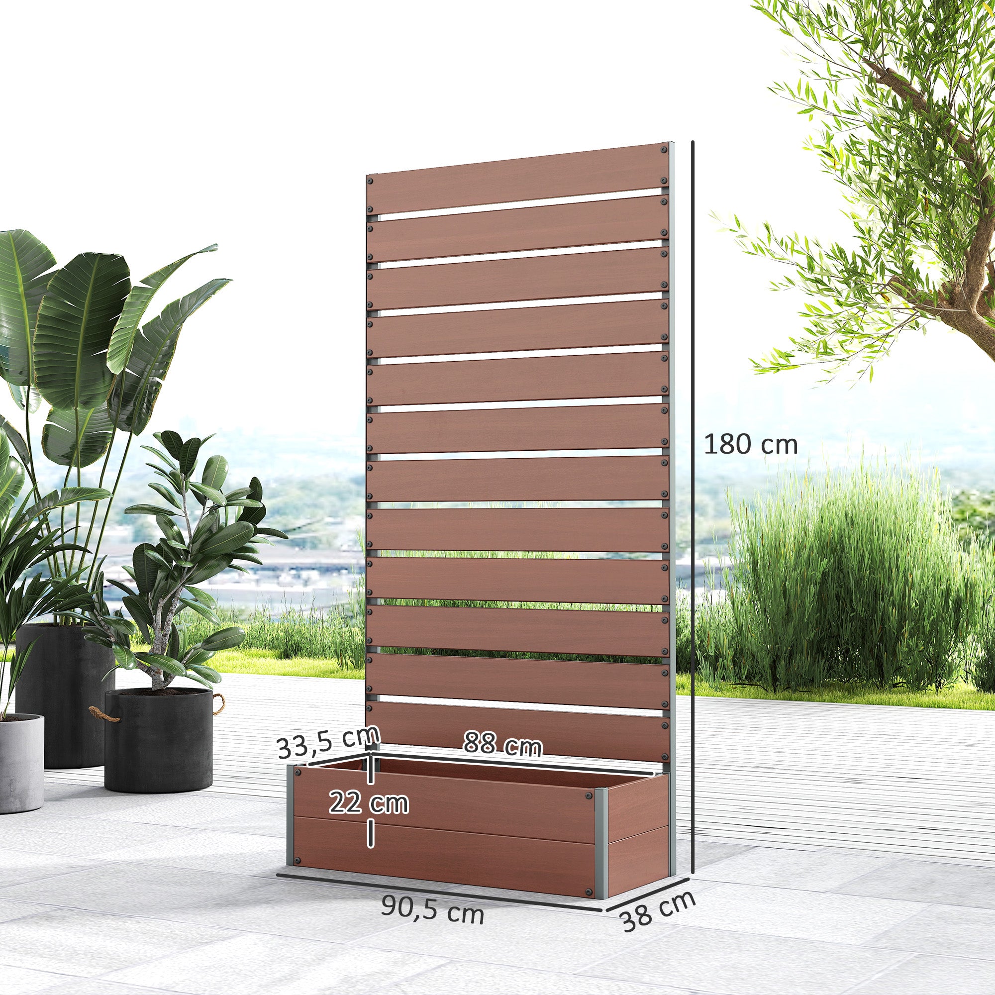 Planter Box with Trellis, Raised Garden Bed, Outdoor Planter for Climbing Plants, Rectangular Plant Pot for Balcony Terrace Patio, 90.5x38x180 cm, Brown
