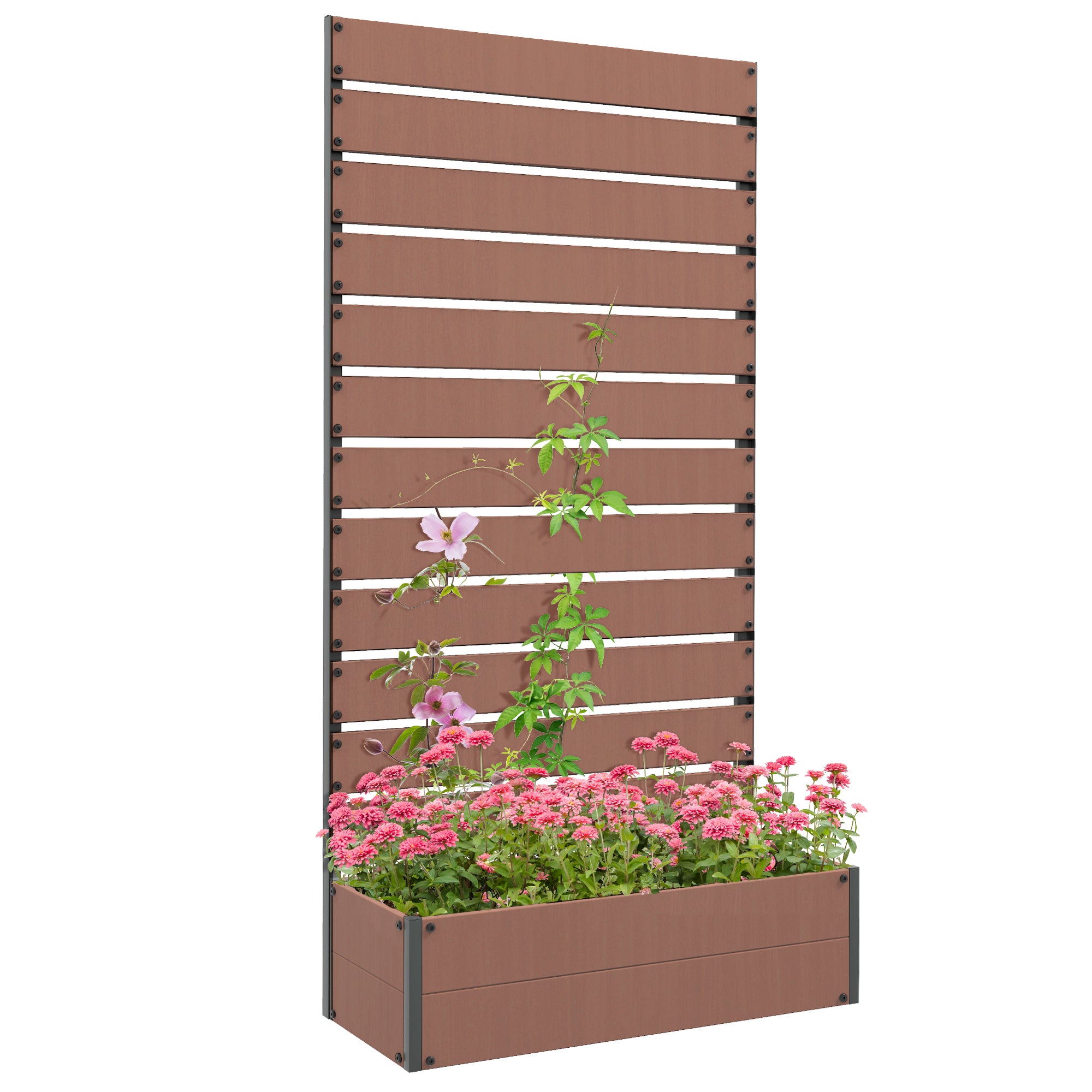 Planter Box with Trellis, Raised Garden Bed, Outdoor Planter for Climbing Plants, Rectangular Plant Pot for Balcony Terrace Patio, 90.5x38x180 cm, Brown