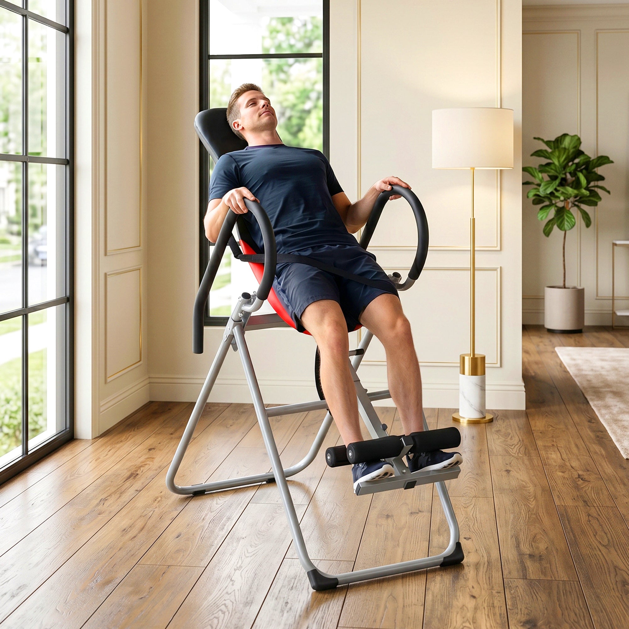 SPORTNOW Foldable Steel Inversion Table, 0–90° Adjustable, Adjustable Ankle Lock, Safety Strap, Non-Slip Feet, 265 lb (120 kg) Capacity