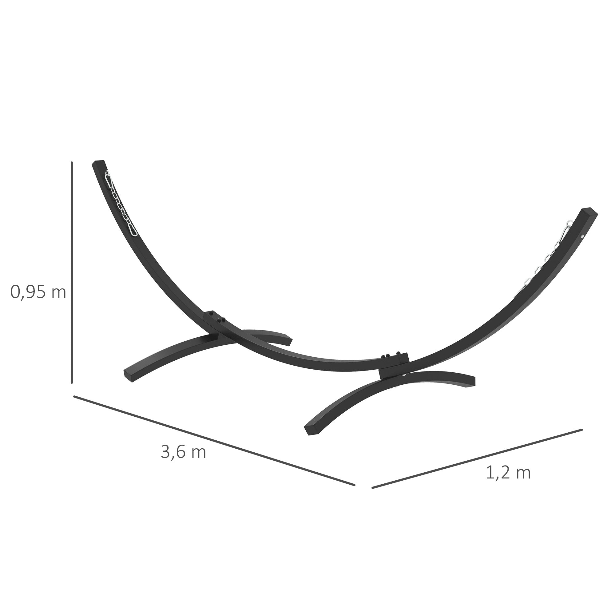 Hammock Stand Metal Frame Sturdy Support, 360 cm Length for Hammocks 270 to 330 cm, Gray