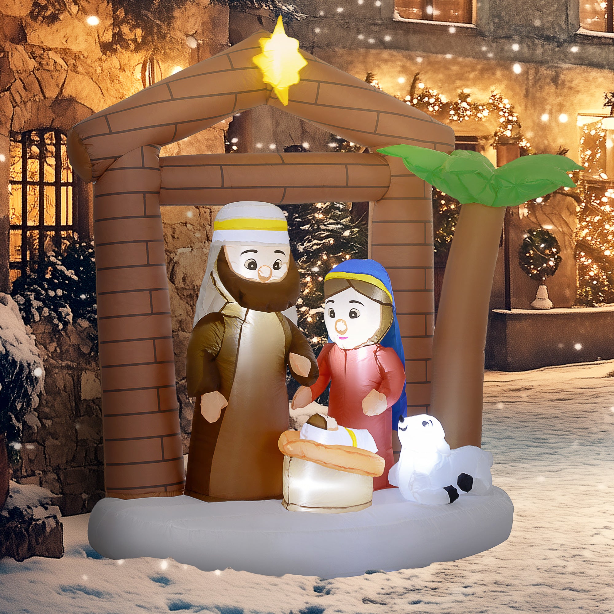 Inflatable Christmas Nativity Scene Christmas Inflatable Decoration with LED Lights and Christmas Inflatable Inflator for Outdoor 150x90x185 cm Multicolor