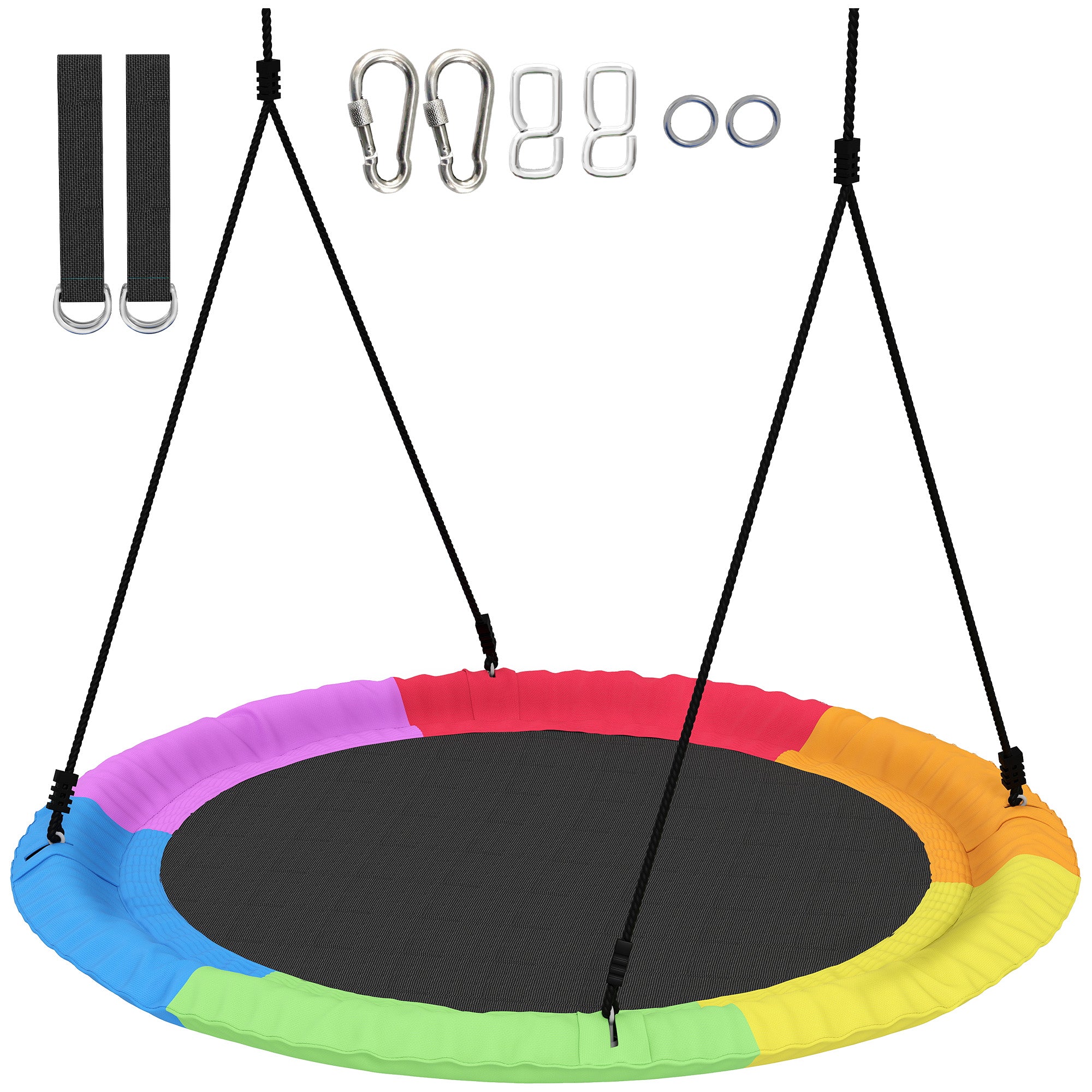 Adjustable 47" Nest Swing — 661 lb Capacity, Adjustable Ropes & Tree Straps, Disc Swing for Kids Ages 3–8, Indoor/Outdoor, Multicolored