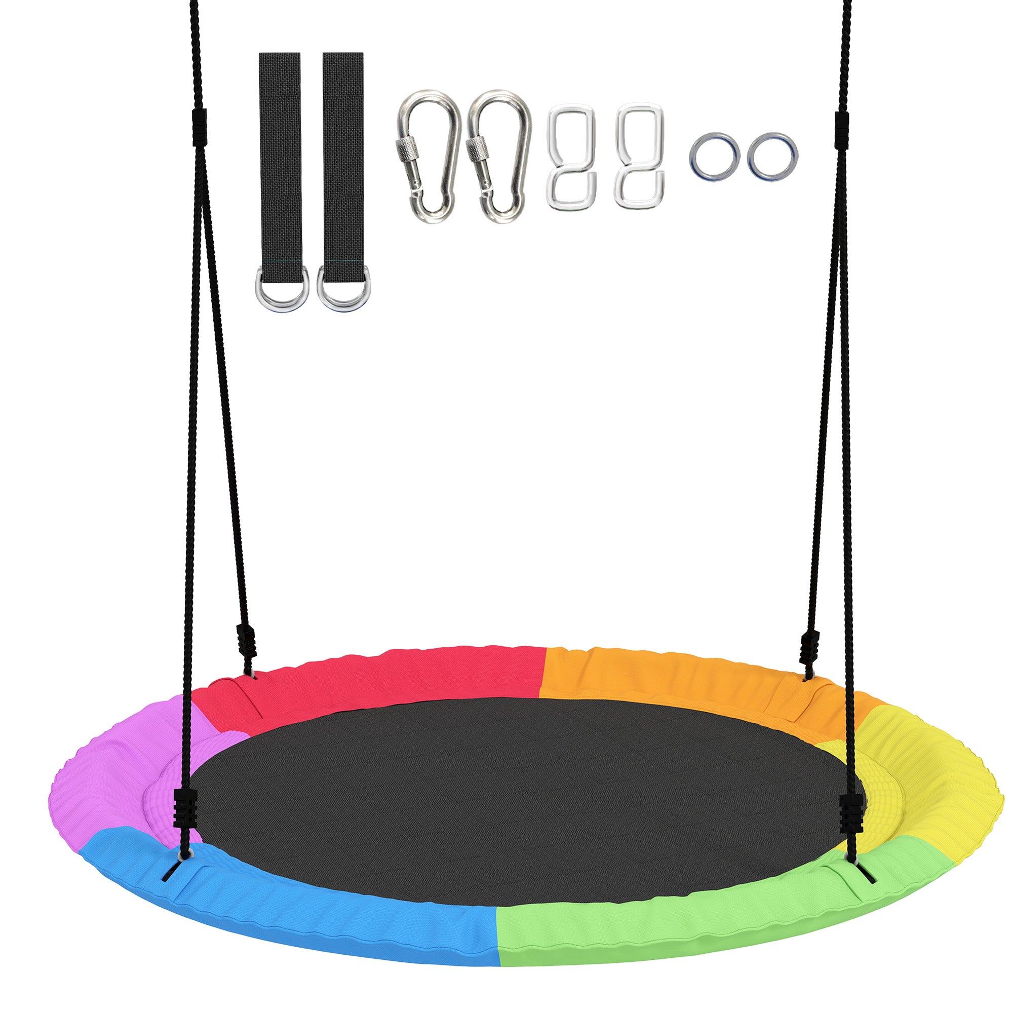 Adjustable 47" Nest Swing — 661 lb Capacity, Adjustable Ropes & Tree Straps, Disc Swing for Kids Ages 3–8, Indoor/Outdoor, Multicolored
