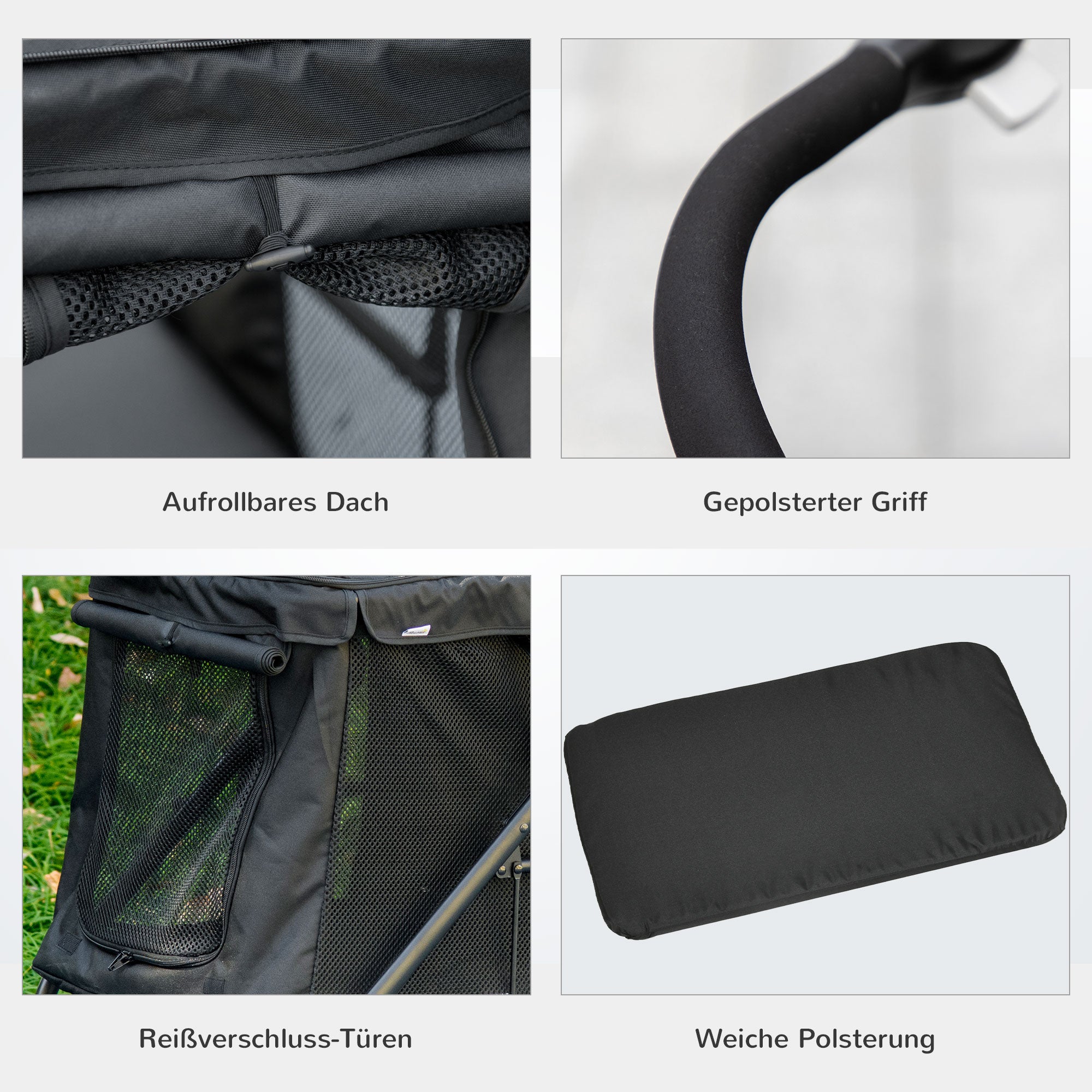 Dog Stroller, Foldable Dog Buggy, Dog Trolley with Cushion, Cat Stroller up to 20 kg, Cat Carriage for Small and Medium-Sized Dogs with Side Pockets, Mesh Window, Oxford Fabric, Black