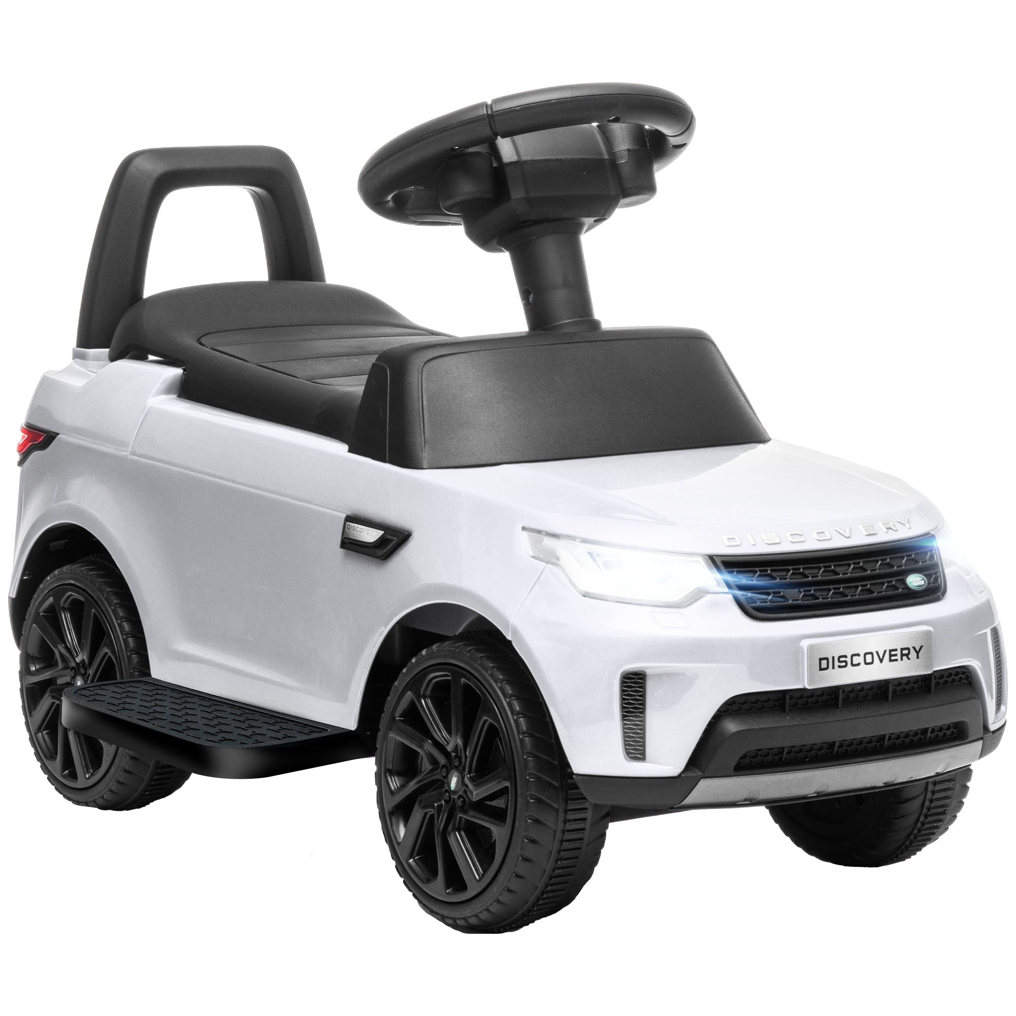 Land Rover Kids Electric Car 2 in 1 6V Children's Car with Sliding Mode, Music, Horn, Electric Vehicle, Slider Car, Push Car with Headlights, 3 km/h, for 1.5-5 Years Children, White