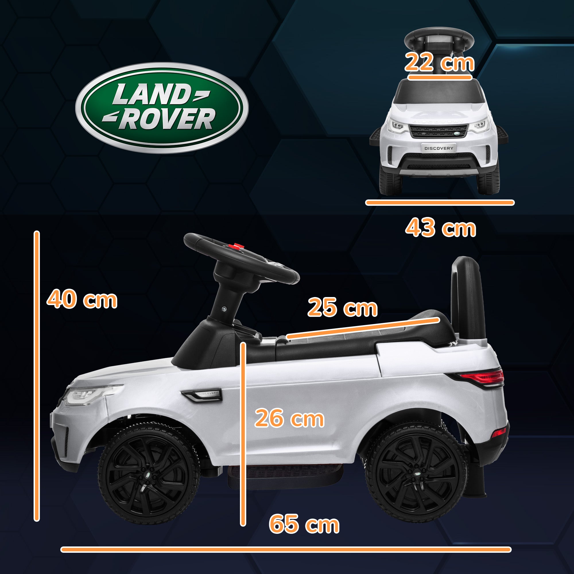 Land Rover Kids Electric Car 2 in 1 6V Children's Car with Sliding Mode, Music, Horn, Electric Vehicle, Slider Car, Push Car with Headlights, 3 km/h, for 1.5-5 Years Children, White