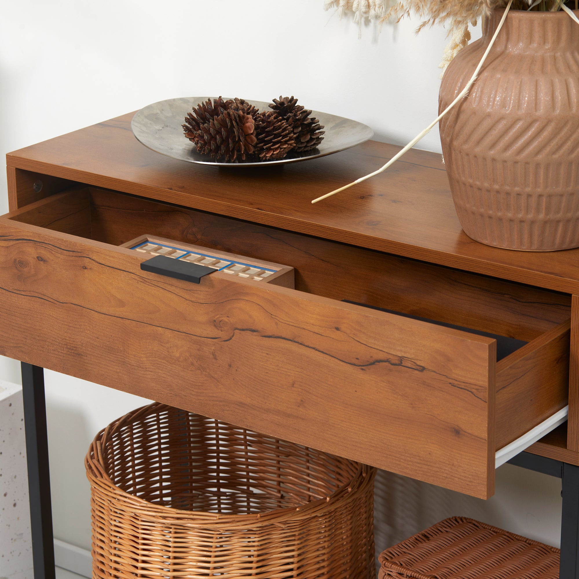 Console Table with Storage, Sofa Table in Industrial Design, Side Table for Entryway, Living Room, Hallway, Steel, Brown, 80 x 30 x 76 cm