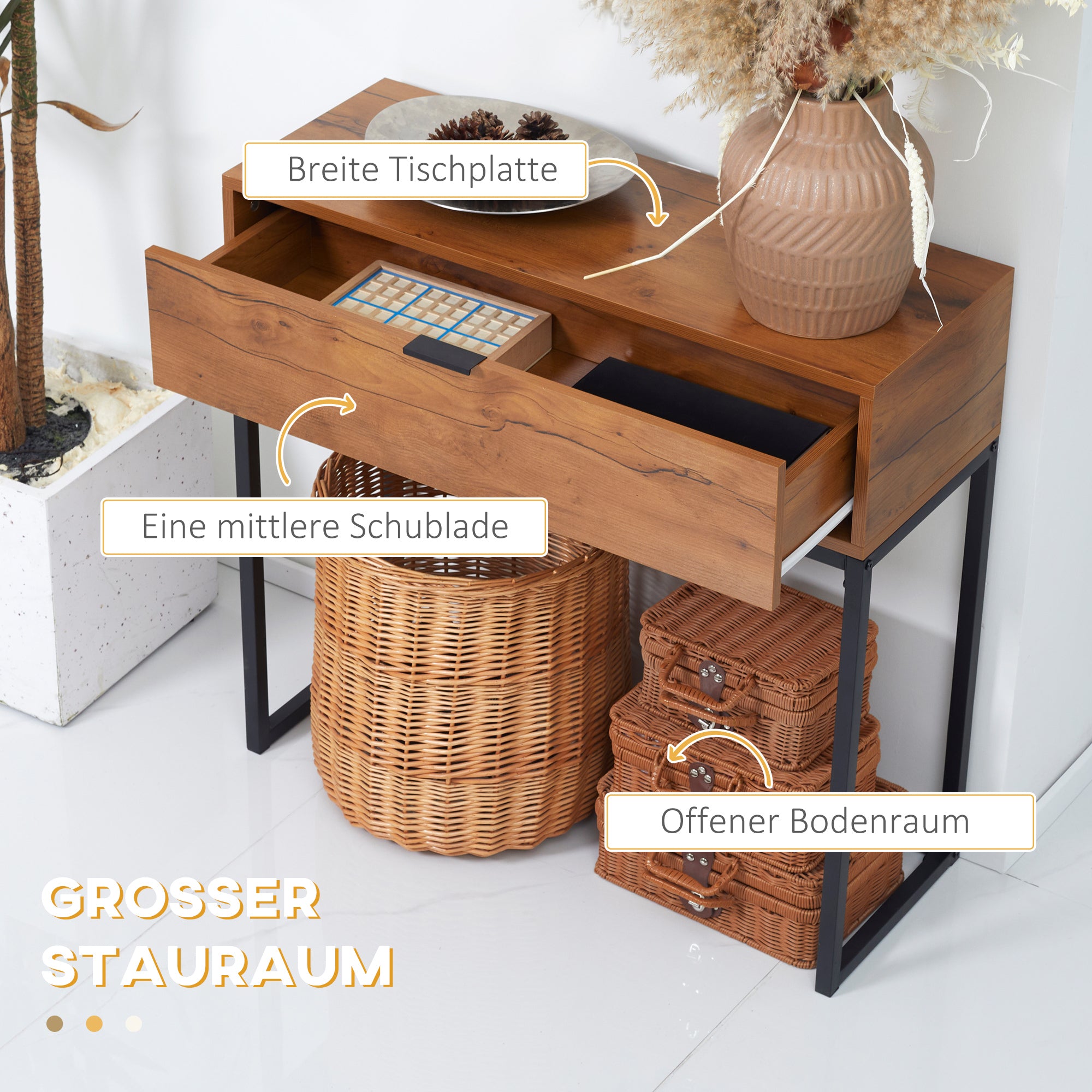 Console Table with Storage, Sofa Table in Industrial Design, Side Table for Entryway, Living Room, Hallway, Steel, Brown, 80 x 30 x 76 cm
