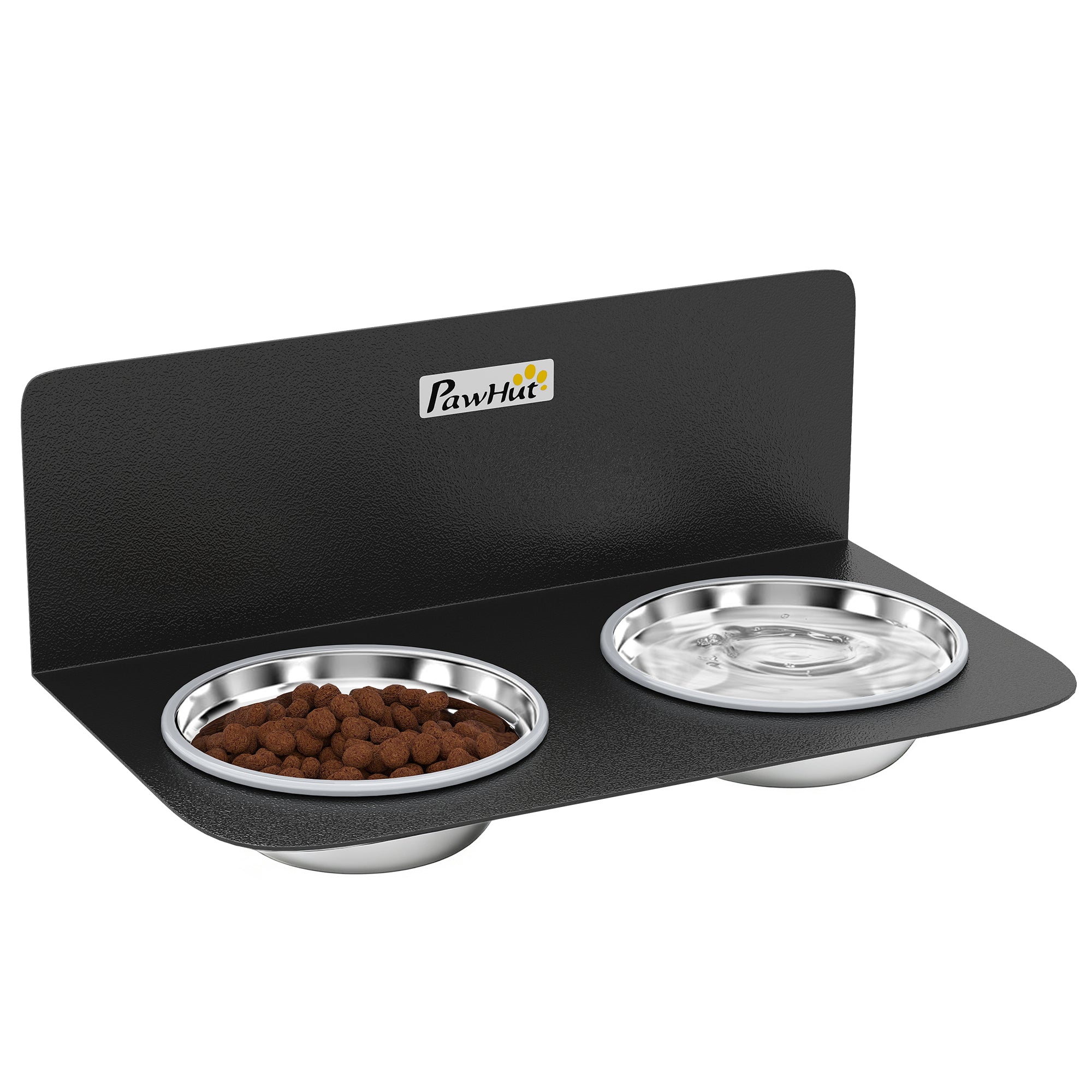 Wall-Mounted Adjustable Dog Feeder — 2 x 27 fl oz Stainless Steel Bowls, Black
