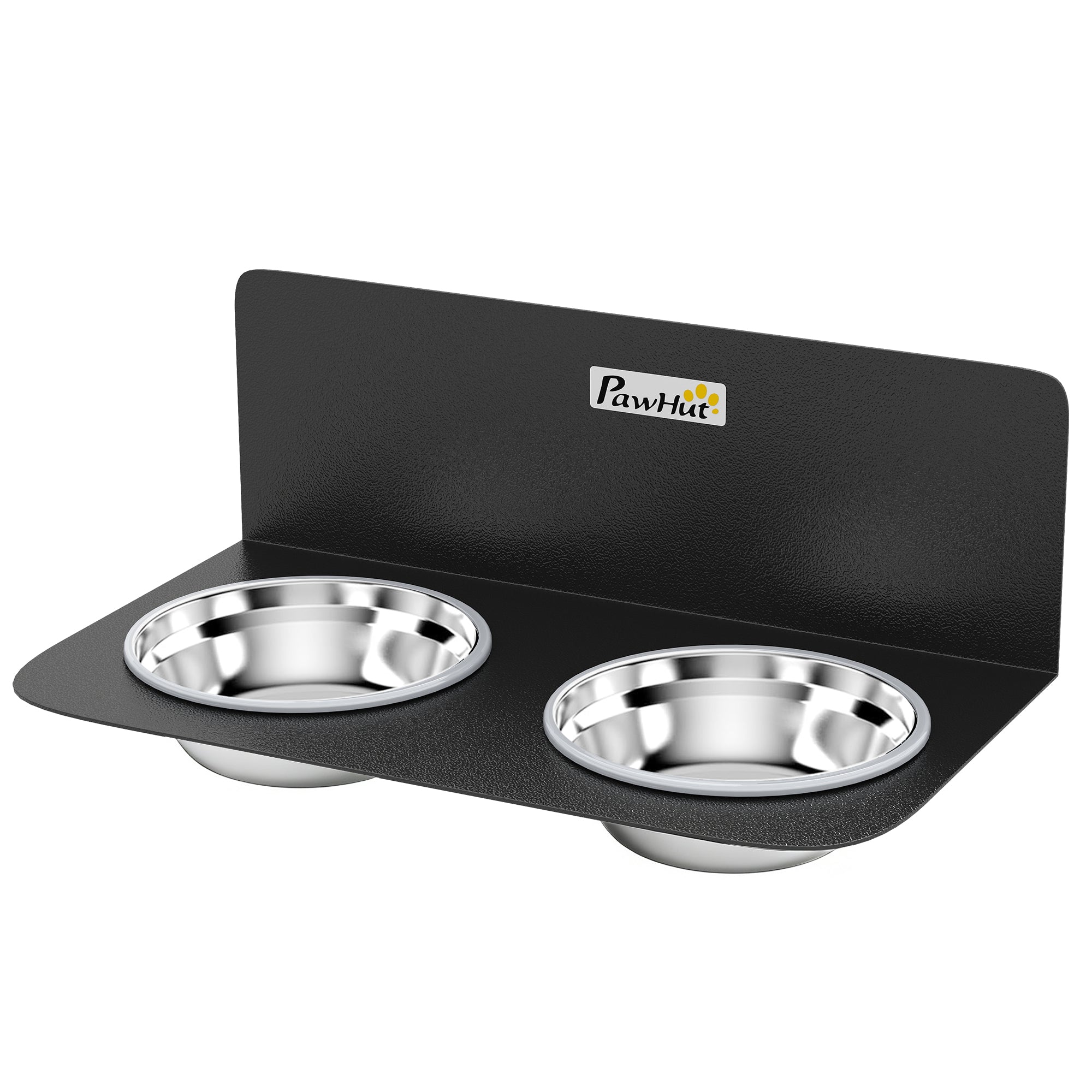 Wall-Mounted Adjustable Dog Feeder — 2 x 27 fl oz Stainless Steel Bowls, Black