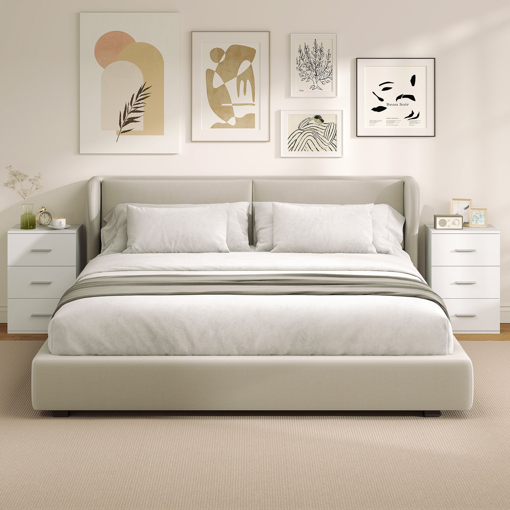 Nightstand with 3 Drawers, Bedroom Bedside Cabinet, MDF, White