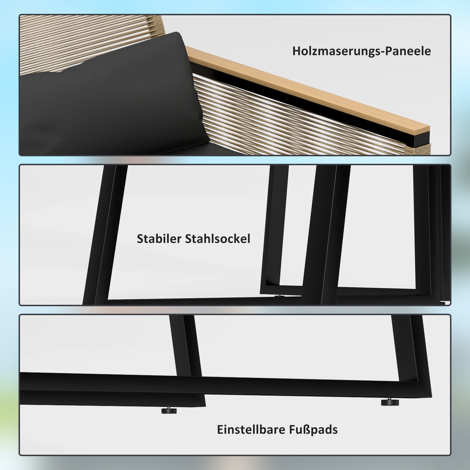 Poly Rattan Garden Furniture Set 4 Persons, Weatherproof Balcony Furniture Set with 2-Seater Sofa, 2 Chairs Glass Table Seat Cushions, Outdoor Seating Group, Patio Furniture Garden Set for Garden Balcony, Black