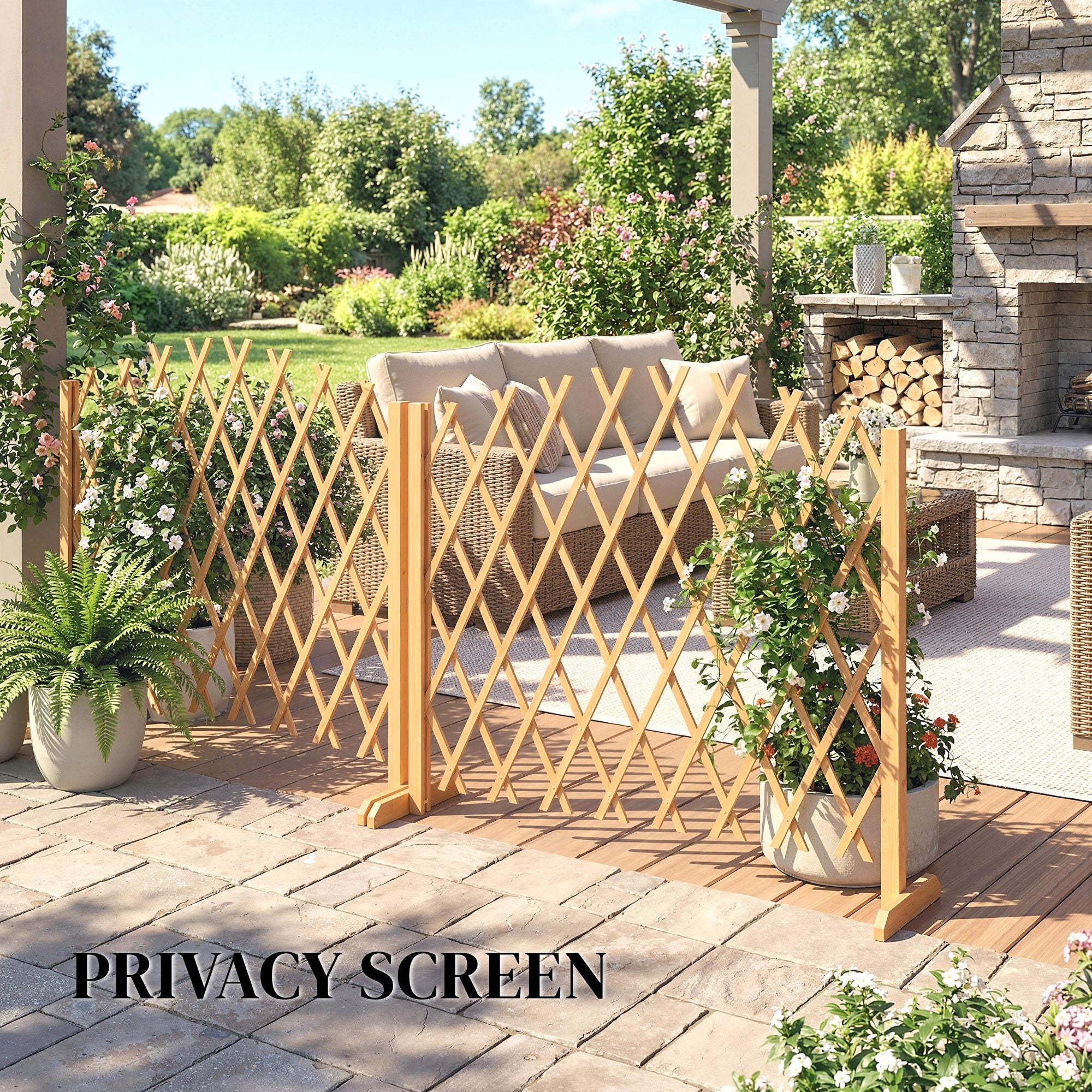 2-Piece Expandable Scissor Trellis with Feet, Freestanding Folding Garden Screen & Plant Support, Pine Wood, 71 x 12 x 40.6 in (180 x 30 x 103 cm) - Brown