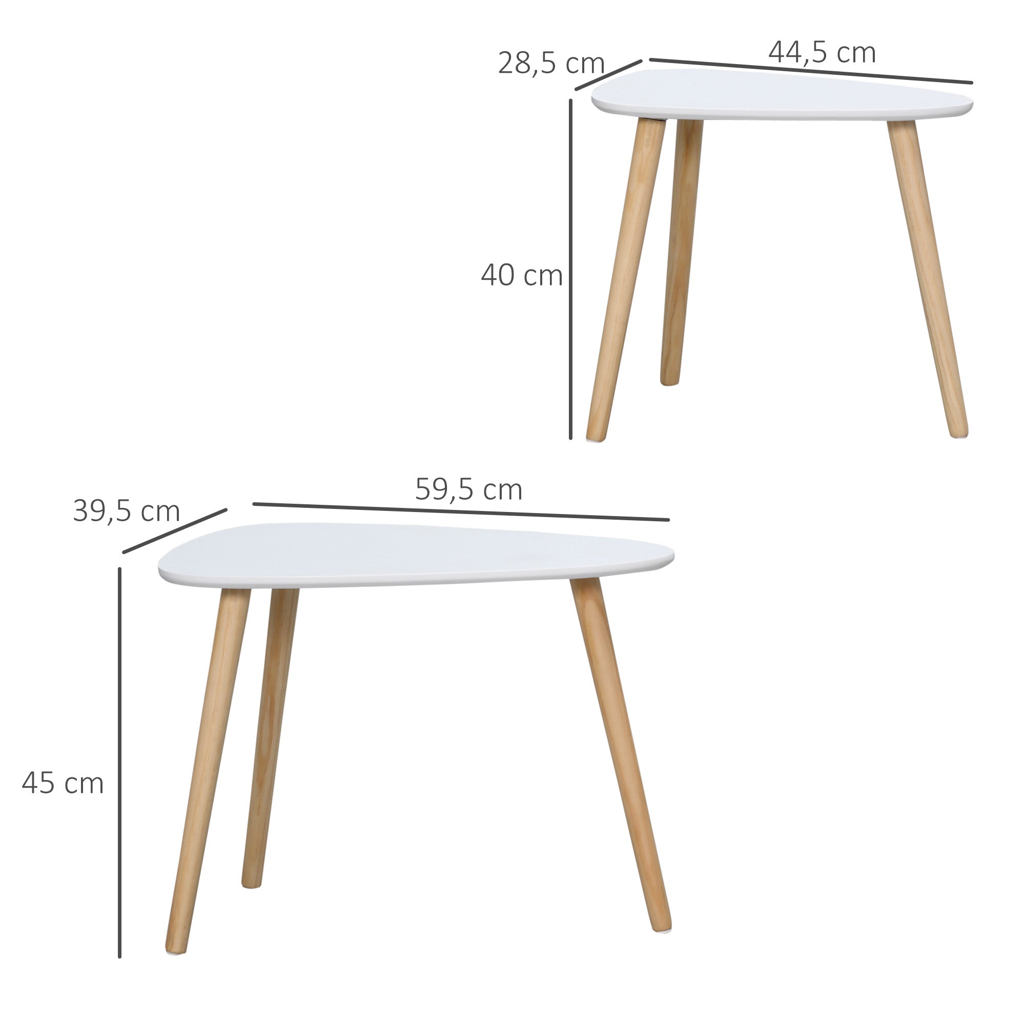 Set of 2 Side Tables with Wooden Legs Nesting Coffee Tables for Living Room Bedroom Office 59.5x39.5x45 cm and 44.5x28.5x40 cm White
