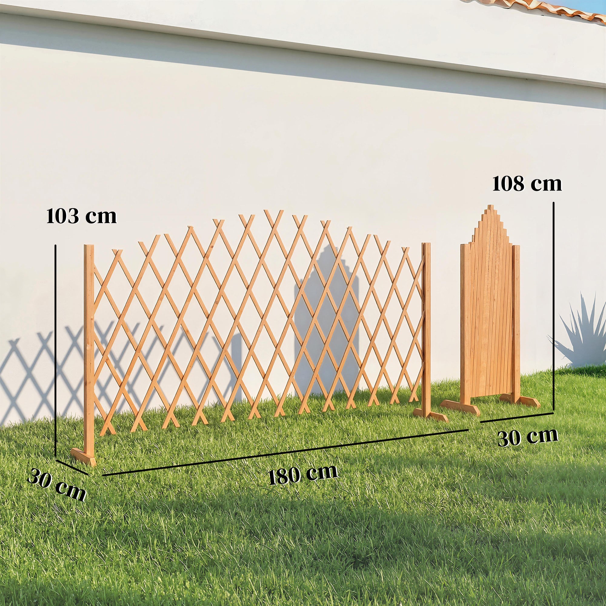 2-Piece Expandable Scissor Trellis with Feet, Freestanding Folding Garden Screen & Plant Support, Pine Wood, 71 x 12 x 40.6 in (180 x 30 x 103 cm) - Brown