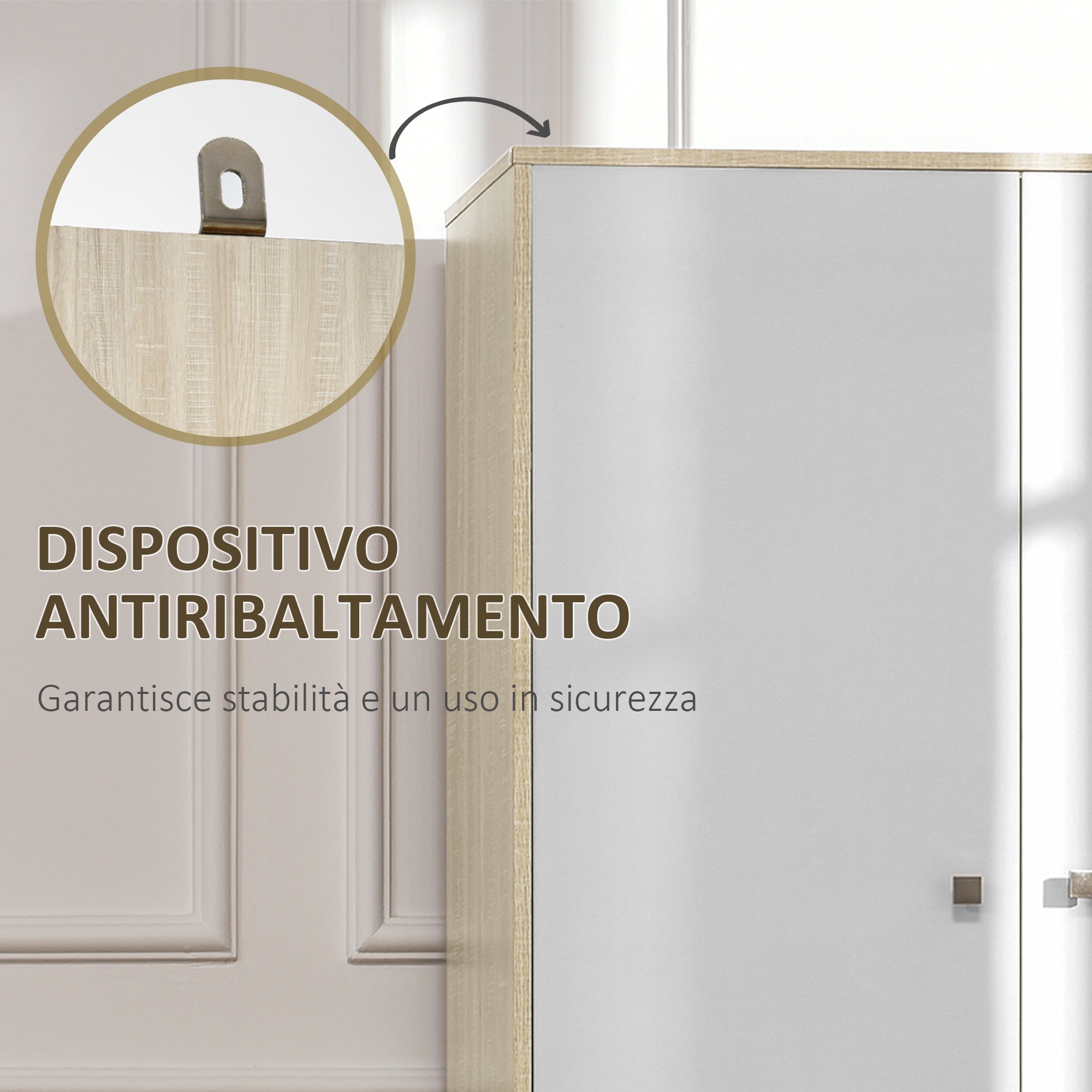 2-Door Wooden Wardrobe with 4 Compartments, 2 Drawers, and Clothing Rail, Wood and White Color, 90x50x190cm