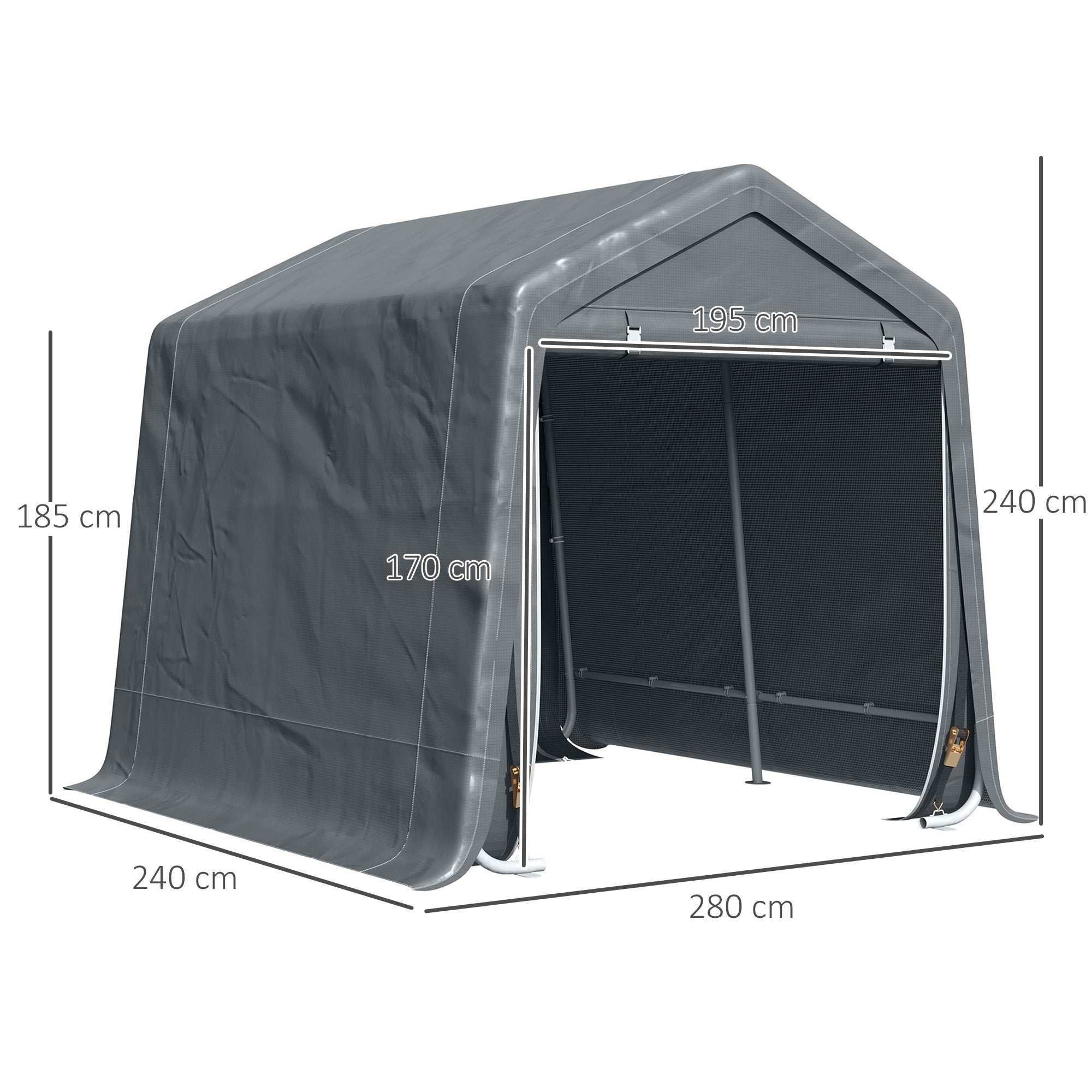 Outdoor Garden Tent for Tools Bicycles 9.19x7.87x7.87 ft Exterior Shed with 2 Zipper Doors Waterproof Anti-UV Garden Tent Dark Gray