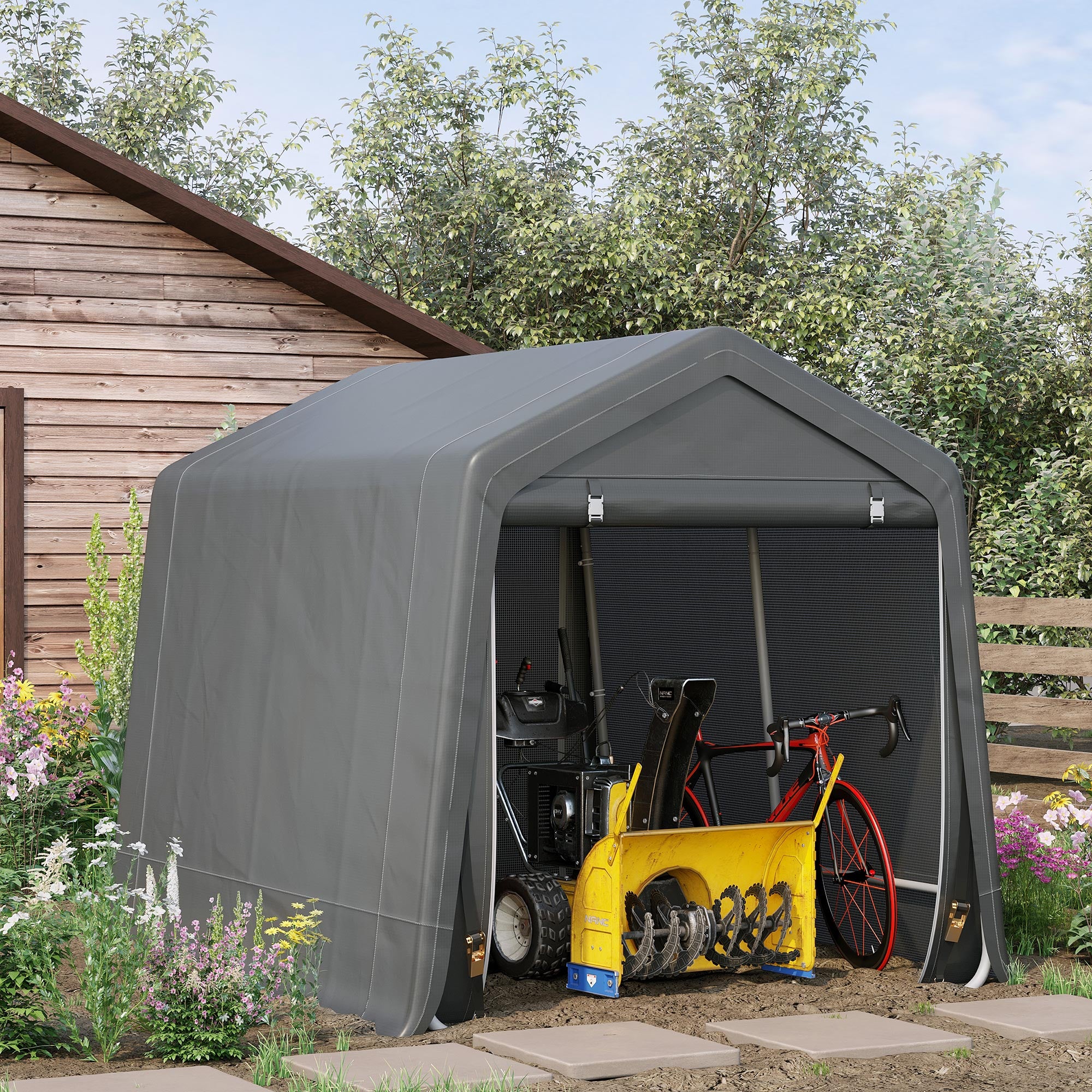 Outdoor Garden Tent for Tools Bicycles 9.19x7.87x7.87 ft Exterior Shed with 2 Zipper Doors Waterproof Anti-UV Garden Tent Dark Gray