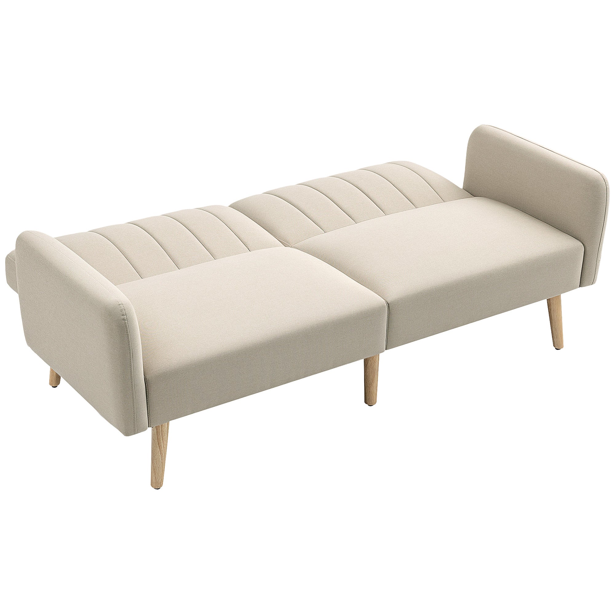Scandinavian Design 2-Seater Convertible Sofa Reclining 3-Position Backrest Wooden Legs Linen-Look Fabric Beige
