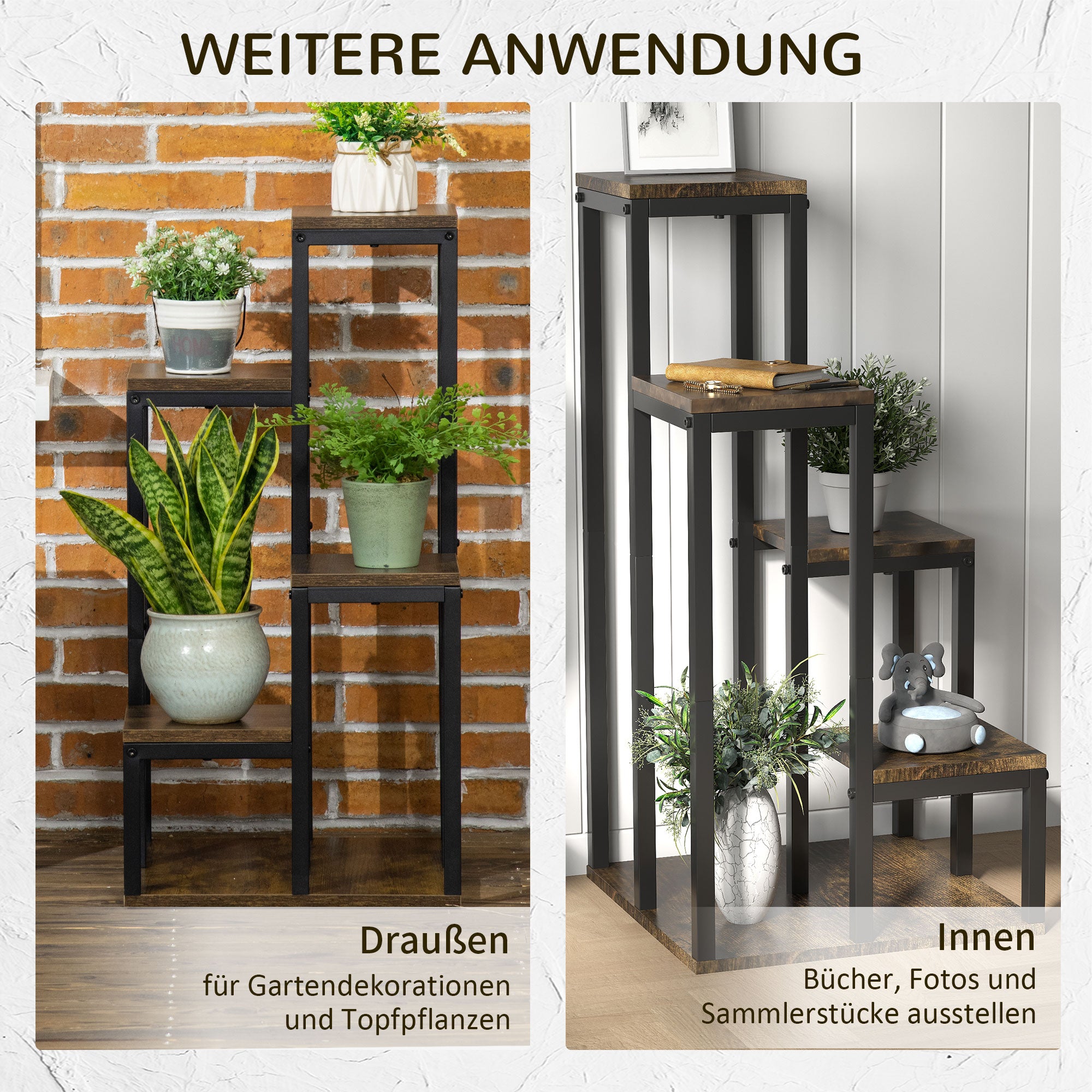 4-Tier Plant Stand, 81cm Tall Flower Stand for Indoor Outdoor, Steel Plant Shelf, Multi-level Flower Stand, Flower Step Stand Flower Pot Stand for Living Room, Garden Balcony, Brown