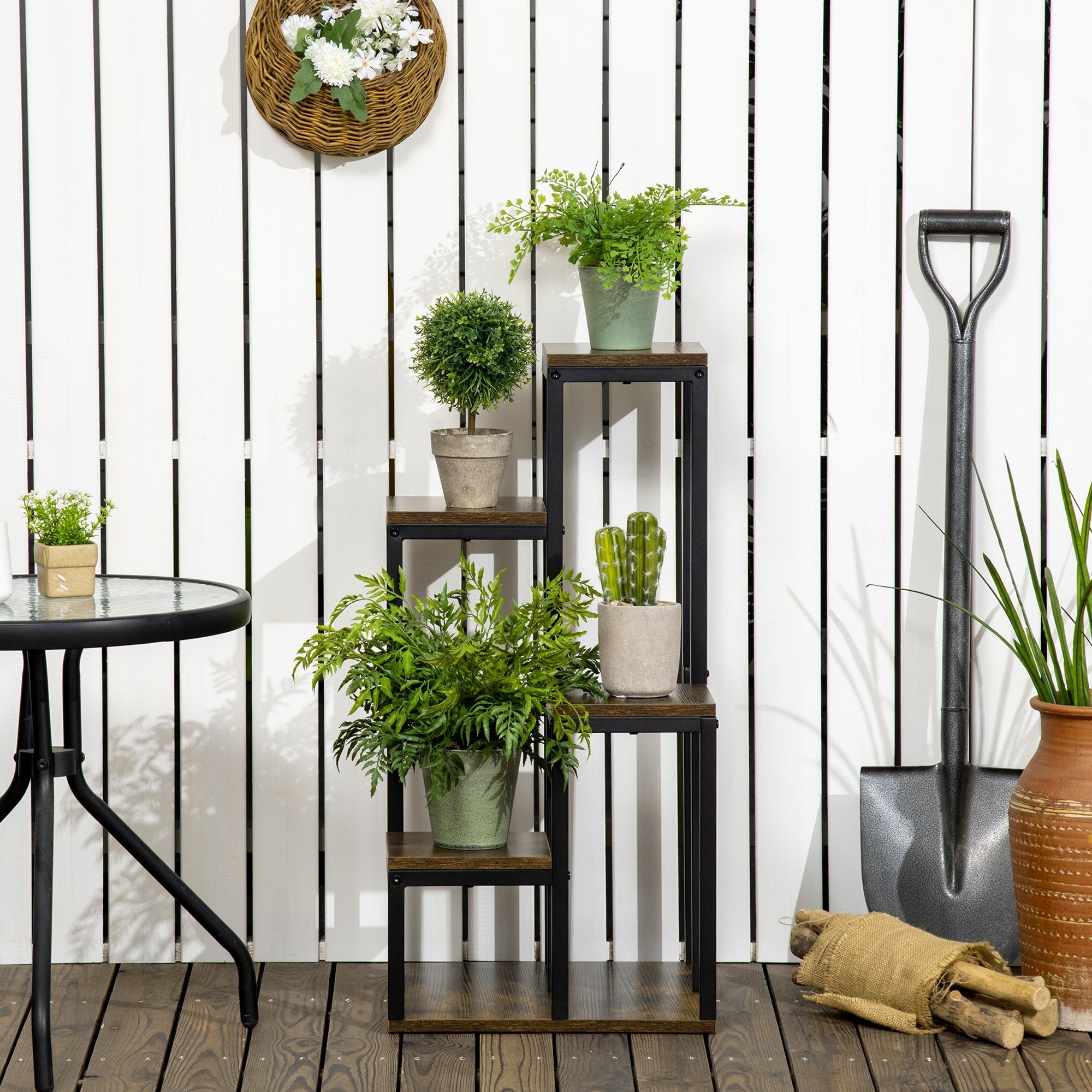 4-Tier Plant Stand, 81cm Tall Flower Stand for Indoor Outdoor, Steel Plant Shelf, Multi-level Flower Stand, Flower Step Stand Flower Pot Stand for Living Room, Garden Balcony, Brown